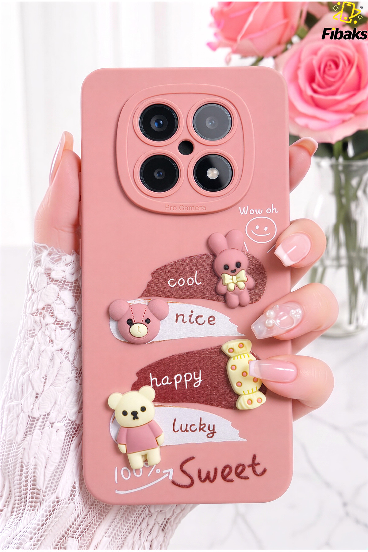 Redmi Note 15 Pro 5G Case Pink Rabbit Design Patterned Camera Shielded Soft Silicone Cover