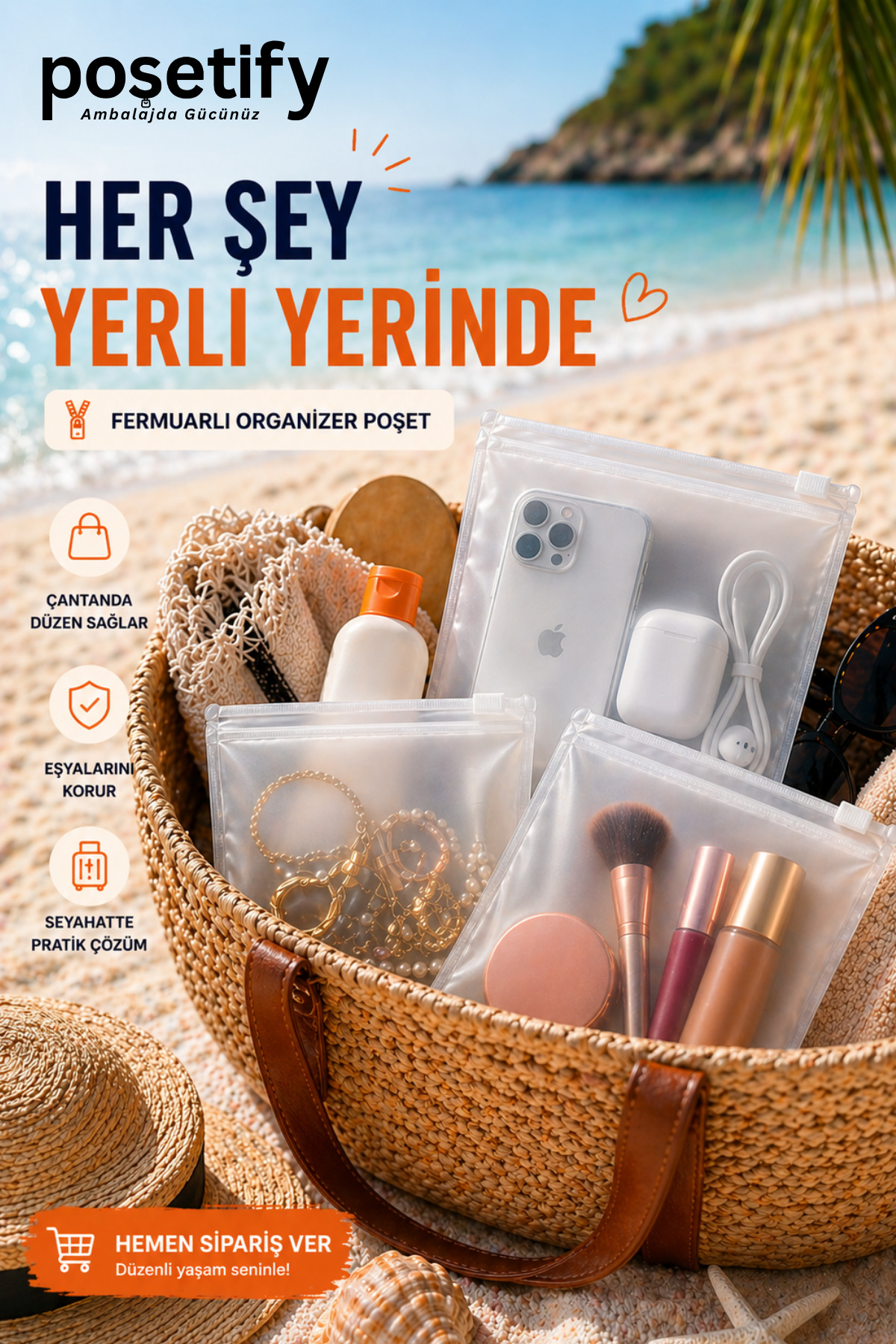 Fermuarlı Organizer 20x20 Cm | 1 Adet | Buzlu Şeffaf Makyaj Çantası, Kozmetik ve Çok Amaçlı Torba — PS-FO-2020-01 — تصویر 4 از 8