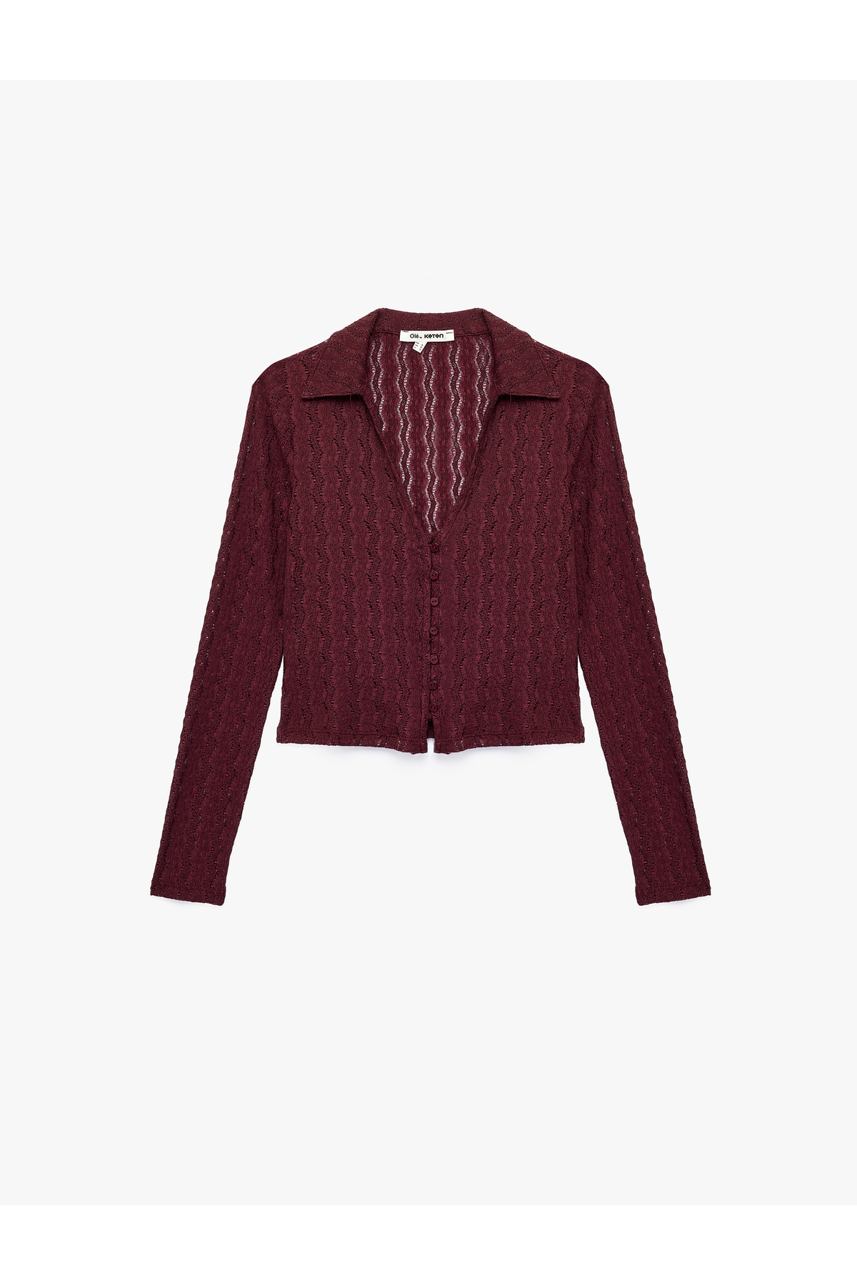 Koton Slim Fit Long Sleeve Buttoned Polo Collar Openwork T-Shirt