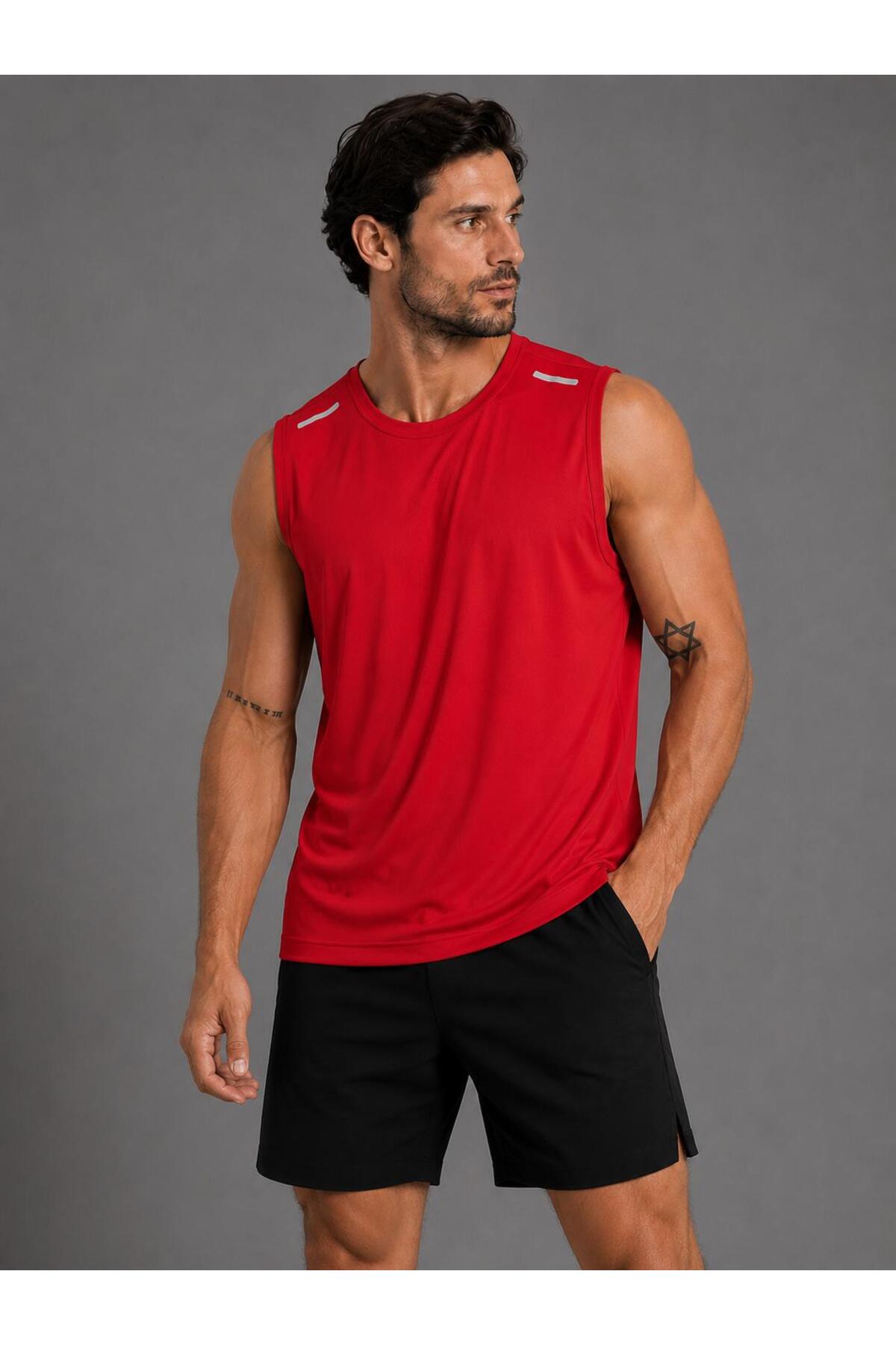 pandy 3'lü Hızlı Kuruma Nefes Alabilen Atletik Teknik Sporcu Sıfır Kol T-shirt görsel 3
