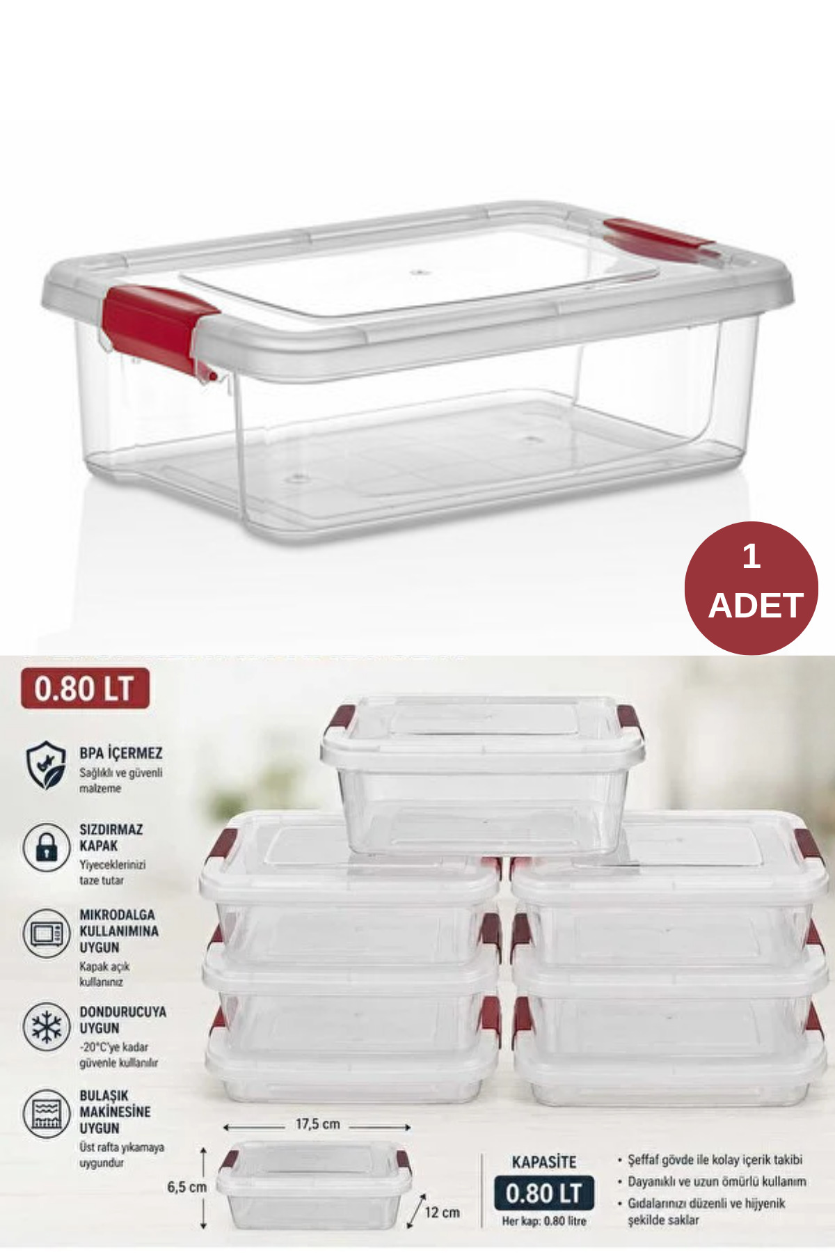 QNİAY Fresh & Clink Saklama Kabı Set (1adet) 0,80 Lt. Şeffaf
