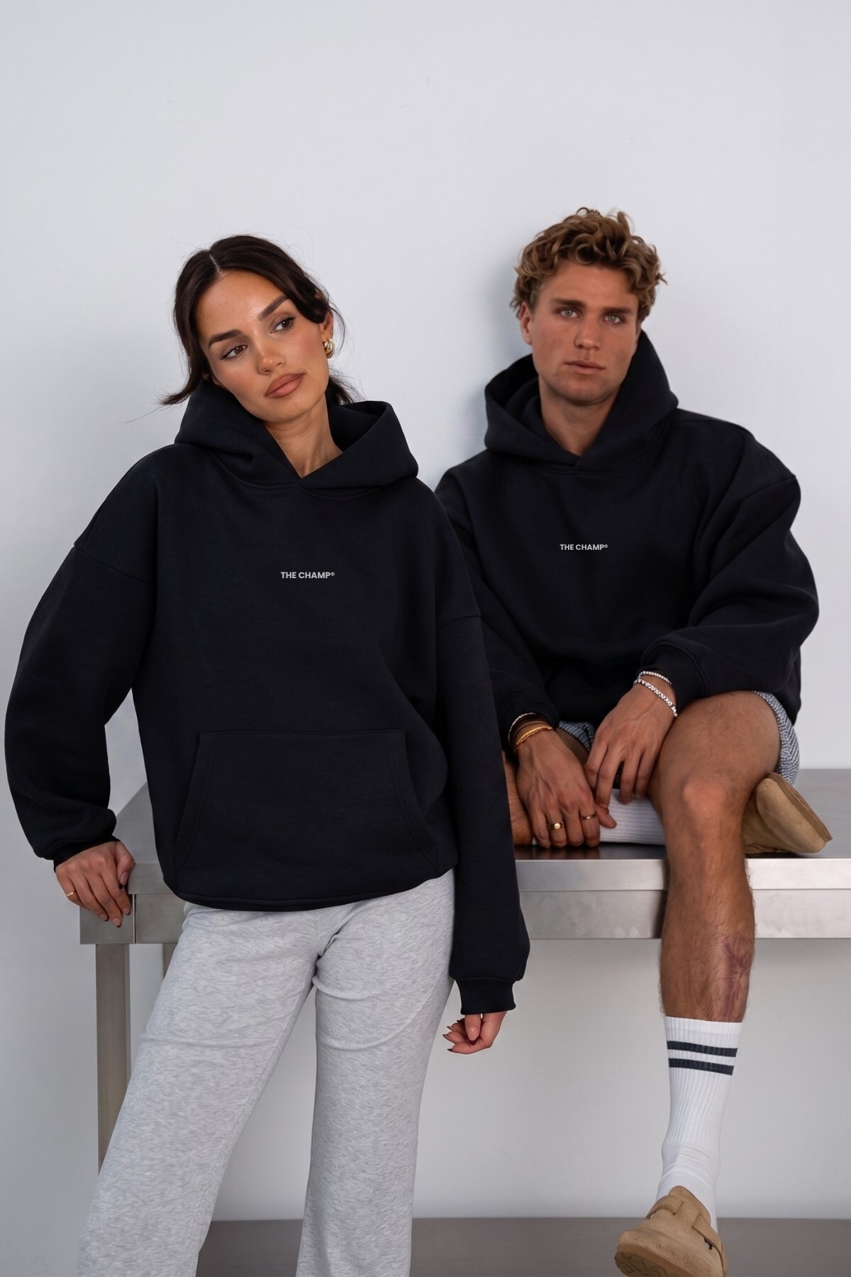 The Champ Clothing Unisex Oversize Sweatshirt Hoodie the Champ Printed Black – Hooded, Kangaroo Pocket, 3 Thread Ribs