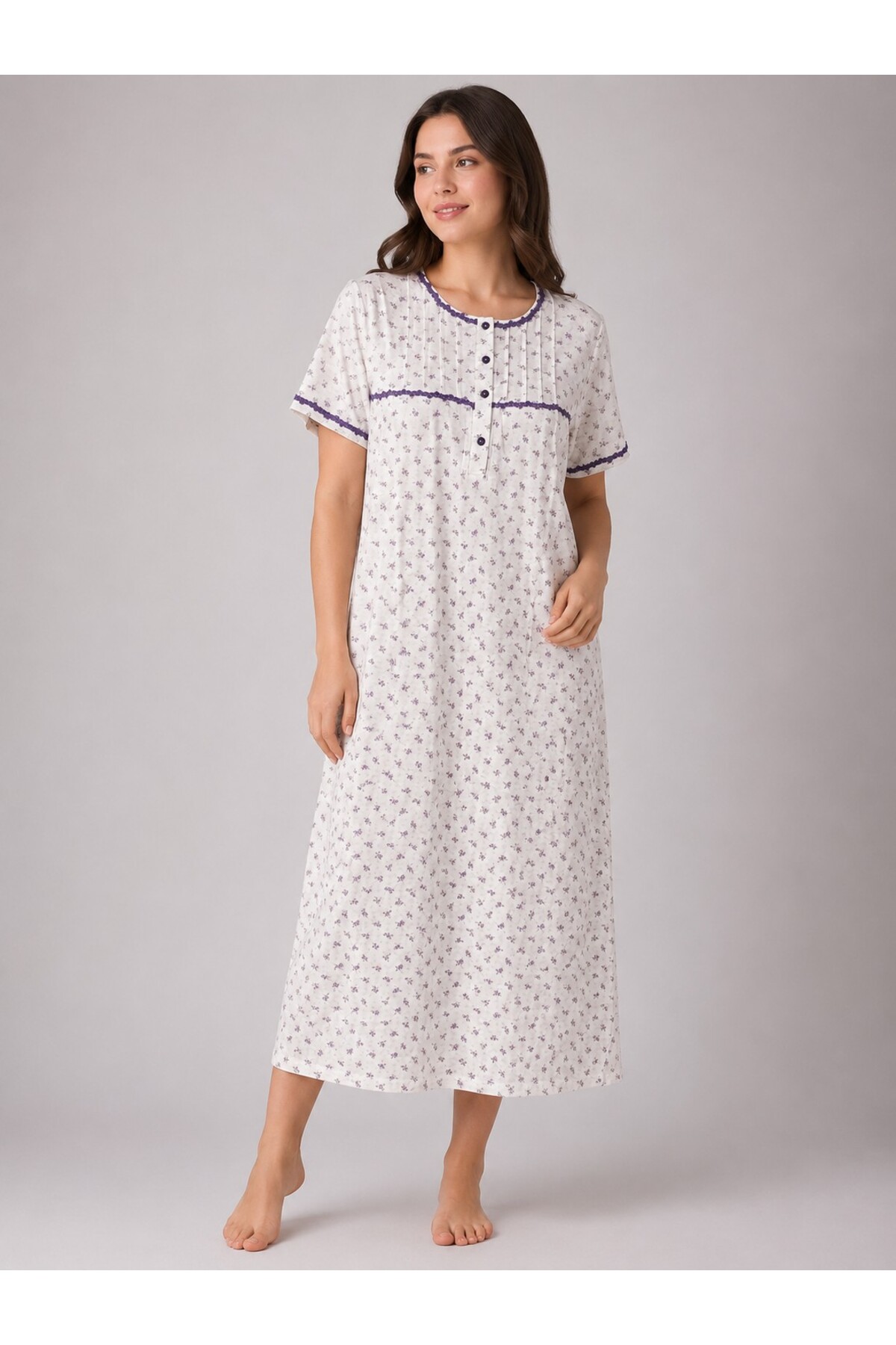 Alize Moda Short Sleeve Floral 100% Cotton Women's Nightgown