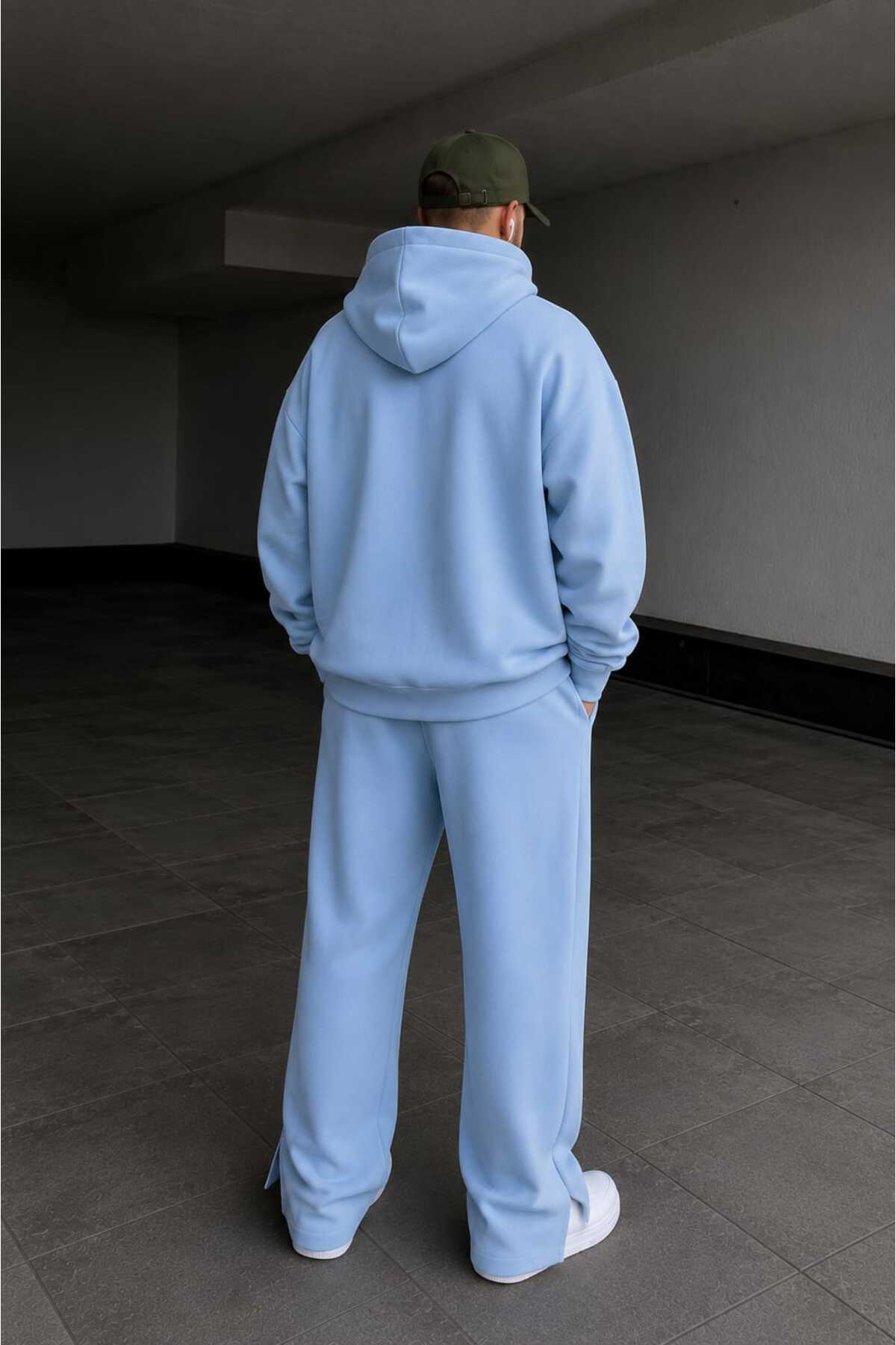Unisex Oversize Fermuarlı Kapüşonlu Eşofman Takımı — آبی 00049 — تصویر 3 از 6