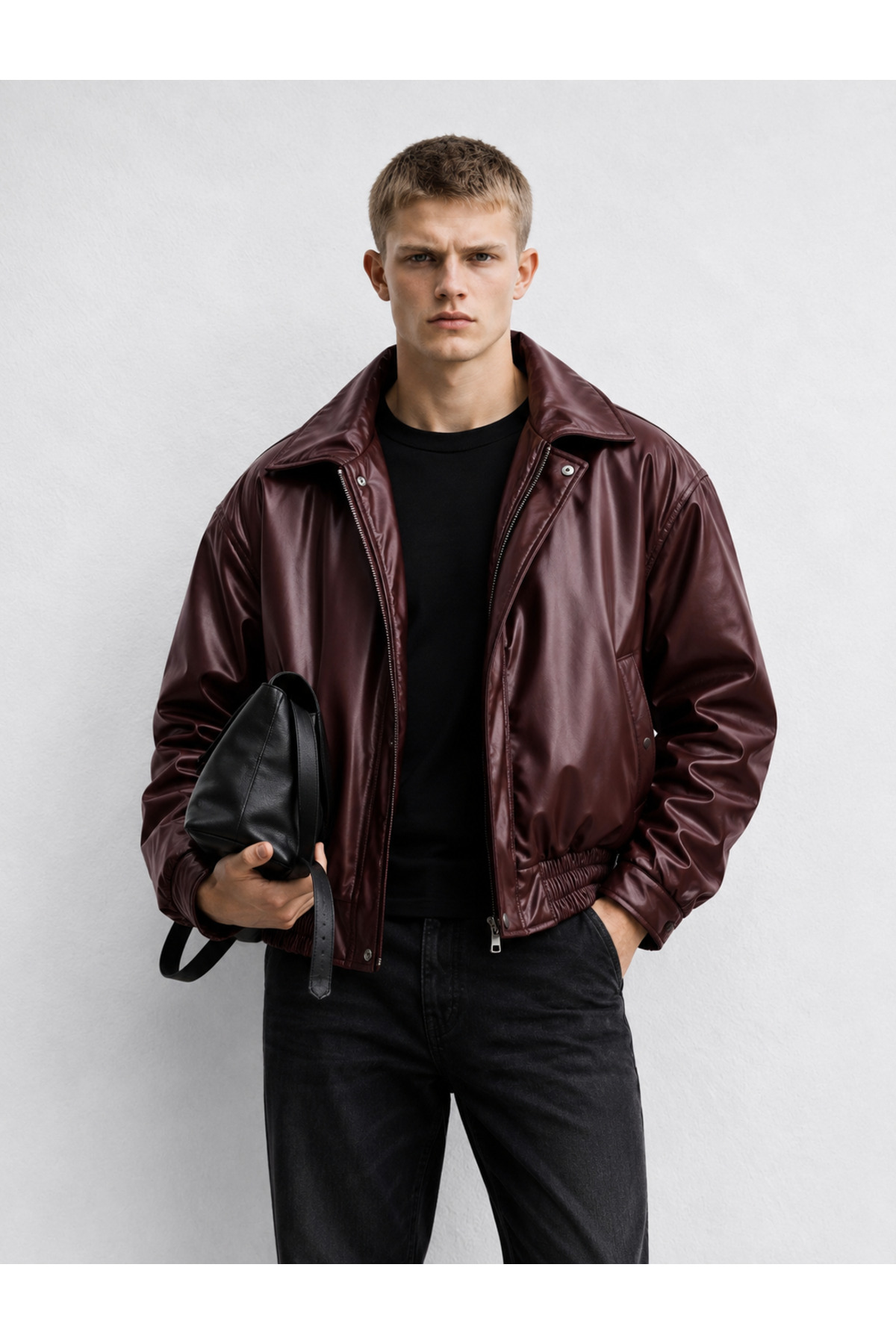 çerme Yeni Sezon Premium Oversize Erkek Deri Ceket görsel 2