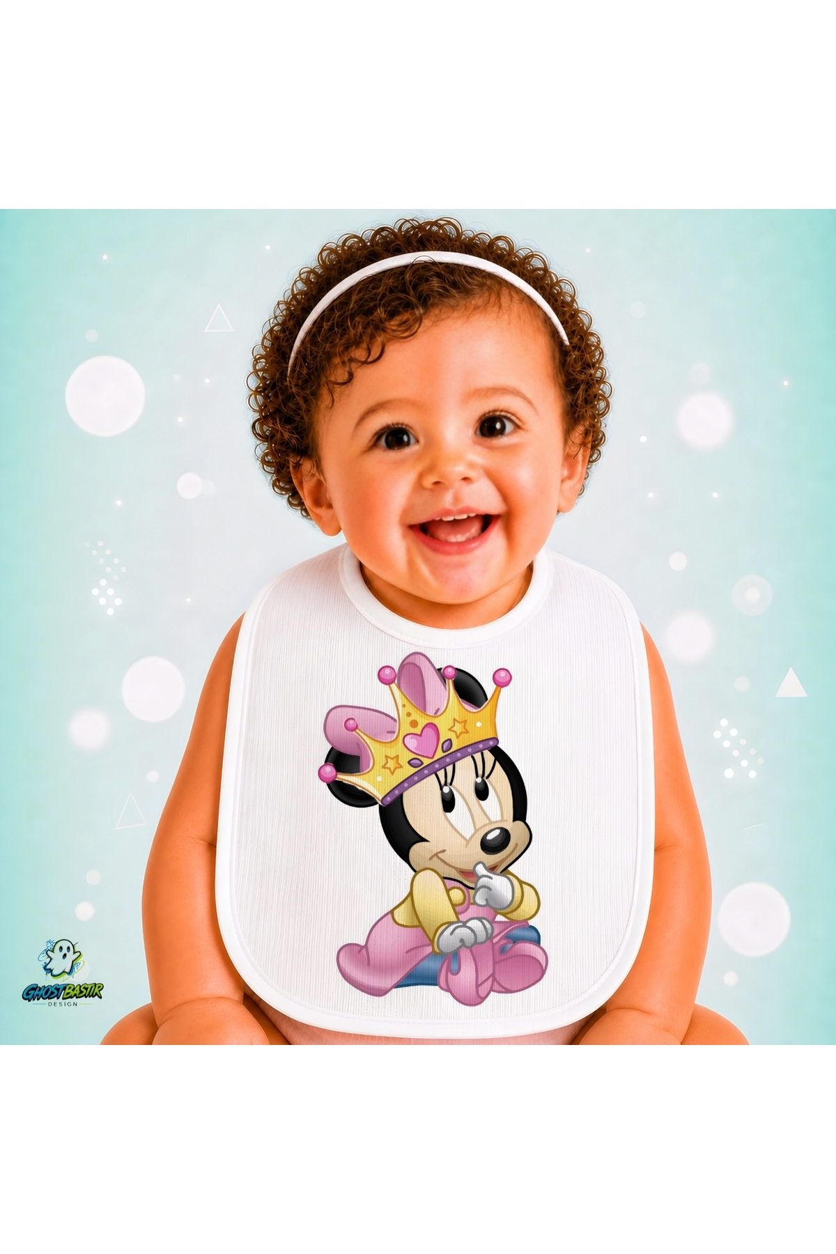 Minnie Mouse Keten Bebek Mama Önlüğü – Yumuşak, Emici, Yıkanabilir, Özel Tasarım P136