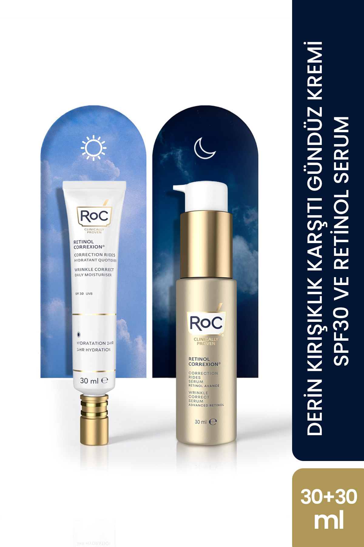 Roc Retinol Correxion Derin Kırışıklık Karşıtı Günlük Nemlendirici SPF30 30 ml + Retinol Serum 30 ml — ROC0026