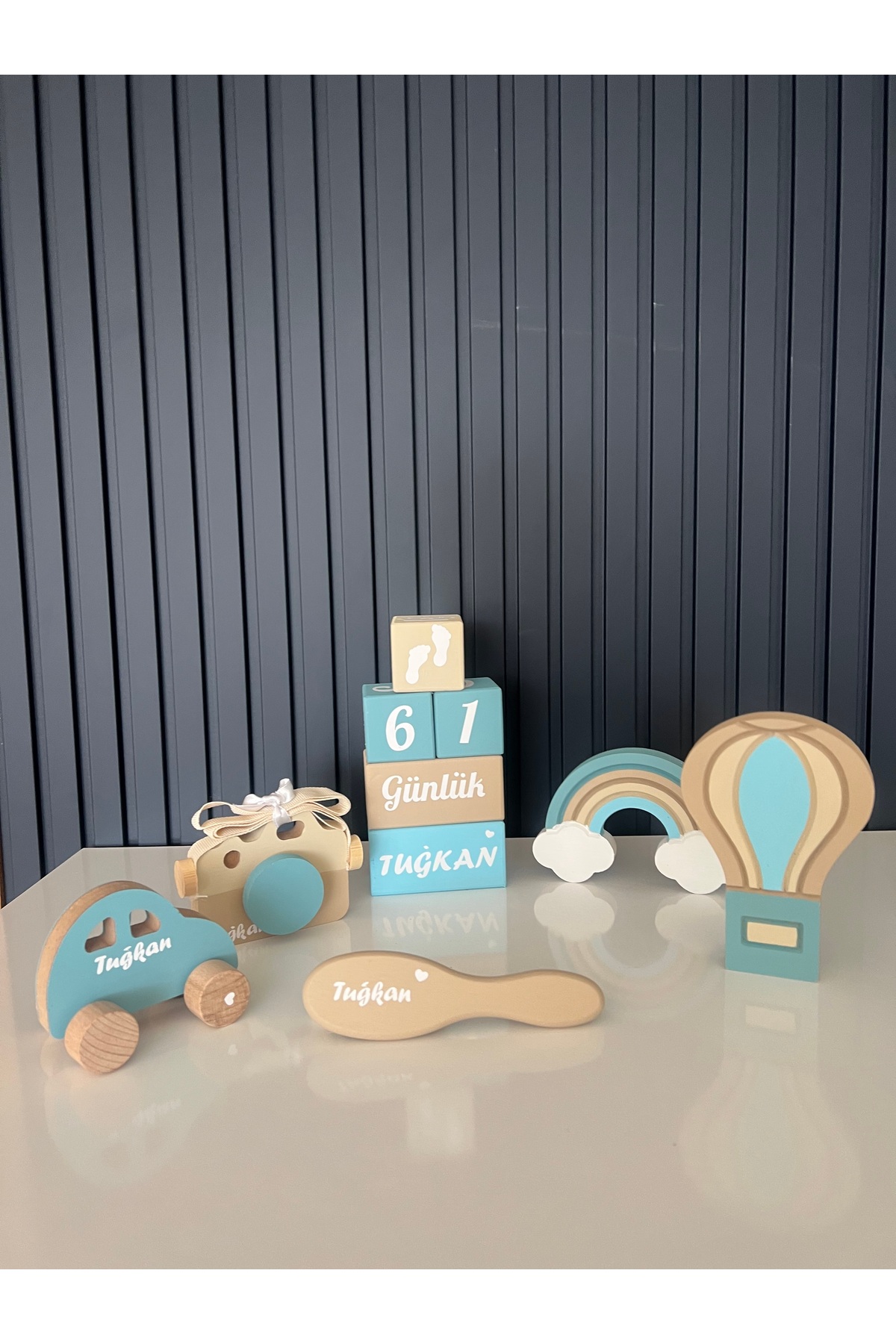 Krem mavi objeli set