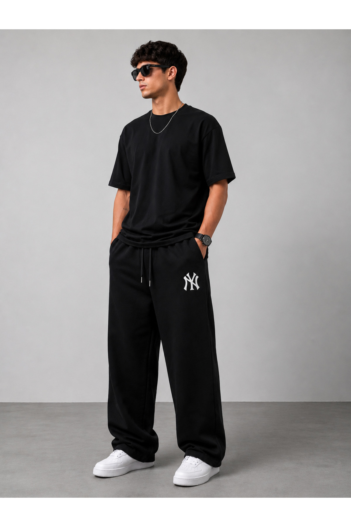 CANDERO 2'li Erkek NY Baskılı Eşofman Altı (Siyah - Gri) Baggy Model Oversize Kalıp Cepli görsel 4