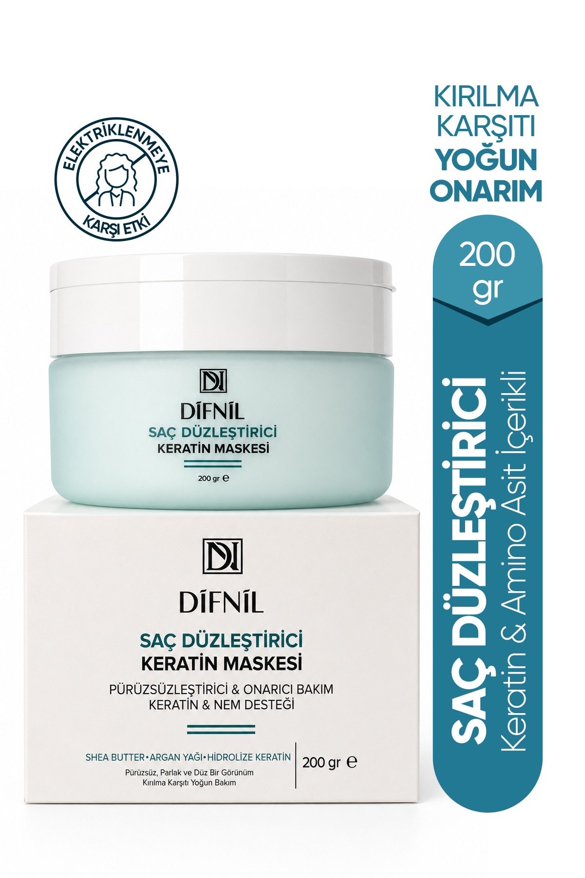 DİFNİL Saç Düzleştirici Keratin Maskesi | Pürüzsüzleştirici ve Onarıcı Saç Bakım Maskesi 200 gr | Keratin ve Nem Desteği — Keratin01