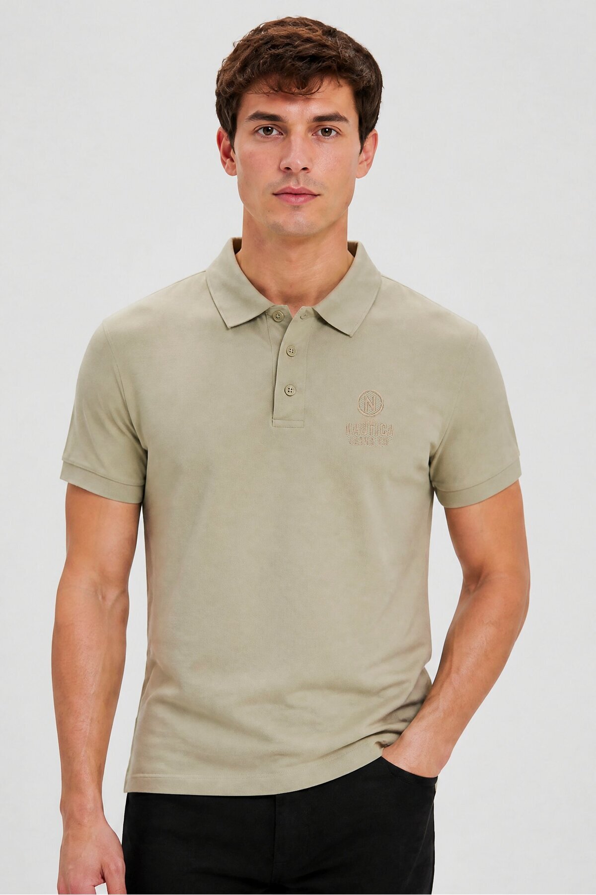 Nautica Men Classic Fit Embroidered Logo Short Sleeve Polo Shirt, Moss Grey