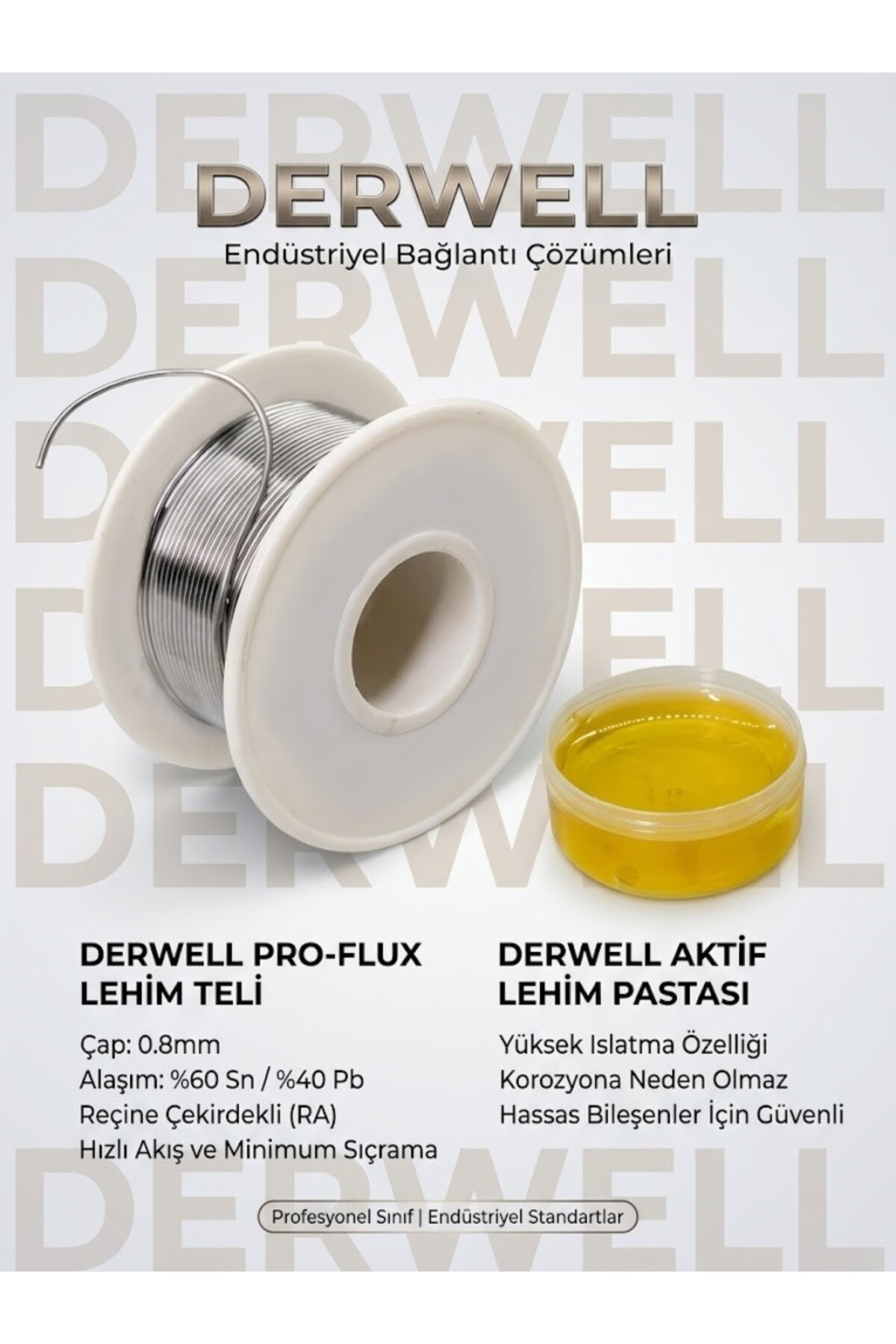 Endüstriyel Lehim Seti Pro-Flux 0.8mm Reçine Çekirdekli Lehim Teli Kurşun Ve Aktif Lehim Pastası Yüksek Islatma Özellikli Korozyon Önleyici Hassas Elektronik Devre Uyumlu