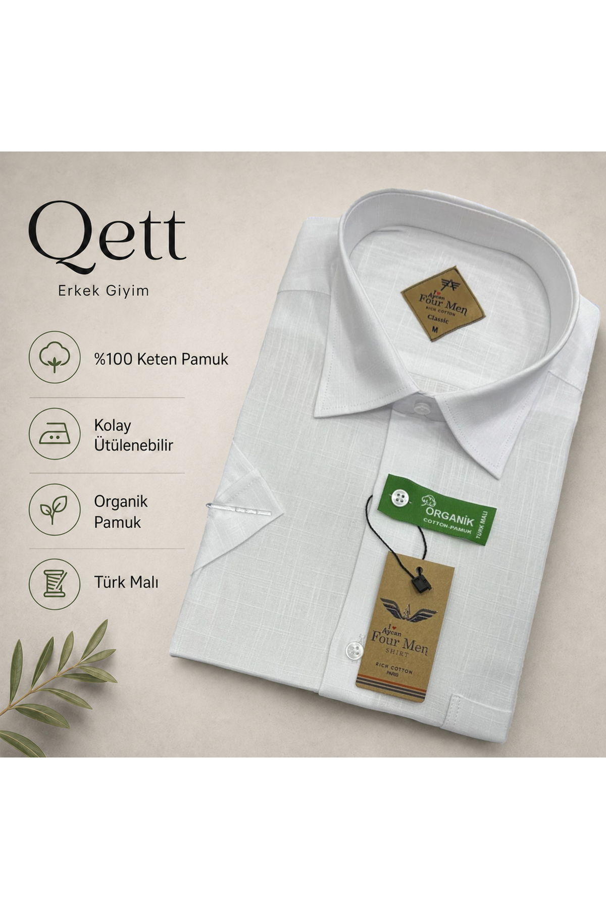 Qett Kısa Kol Regular Kesim Düğmeli Yaka Pamuk Nefes Alabilen Keten Görünümlü Gömlek Büyük Beden görsel 2
