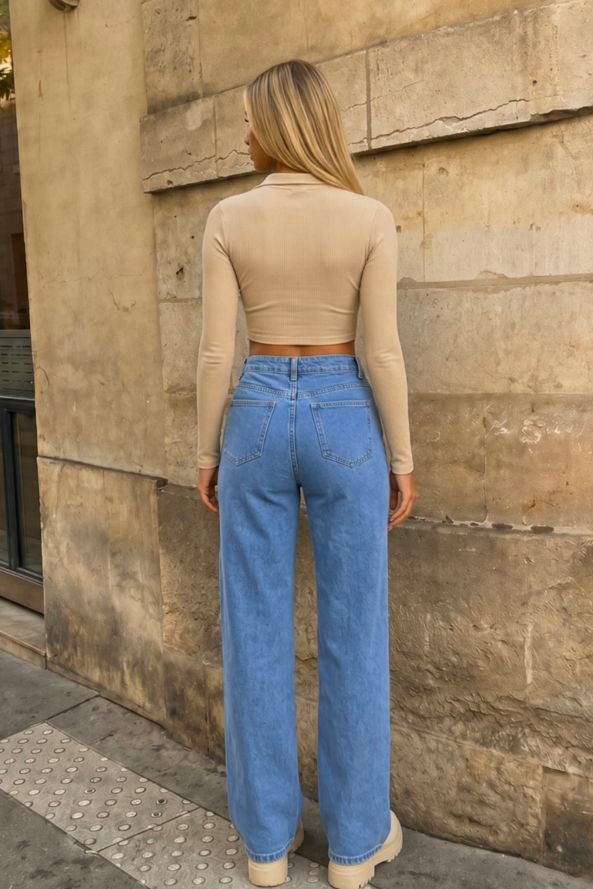 Mavi Yüksek Bel Wide Leg Bol Paça Palazzo Kot Pantolon 6