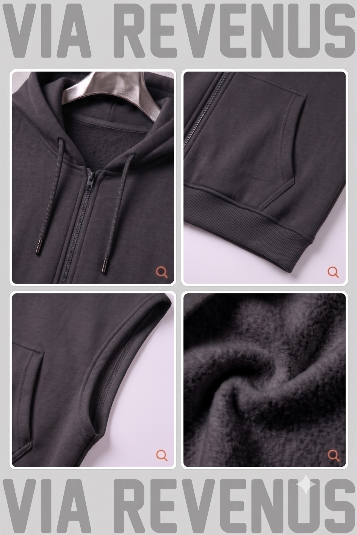 Vordevia Baskılı Kolsuz Fermuarlı Kapüşonlu Sweatshirt Geniş Kalıp 3 İplik Şardonlu Spor Yelek görsel 2