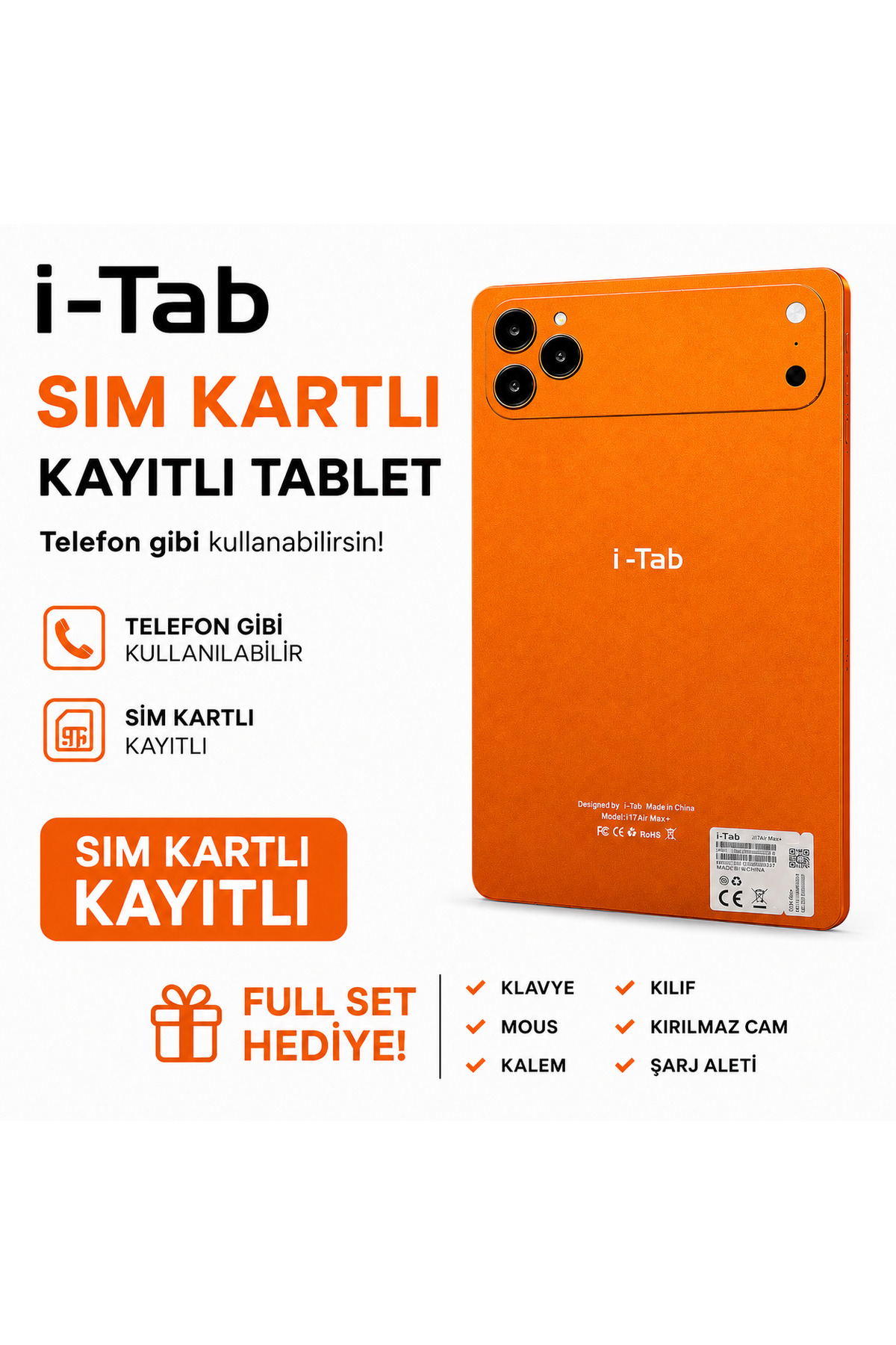 asf teknoloji İ-Tab 17 ProMax Tablet Sim Kartlı-Klavye+Mous+Kalem+Kılıf+Kırılmazcam Hediyeli!