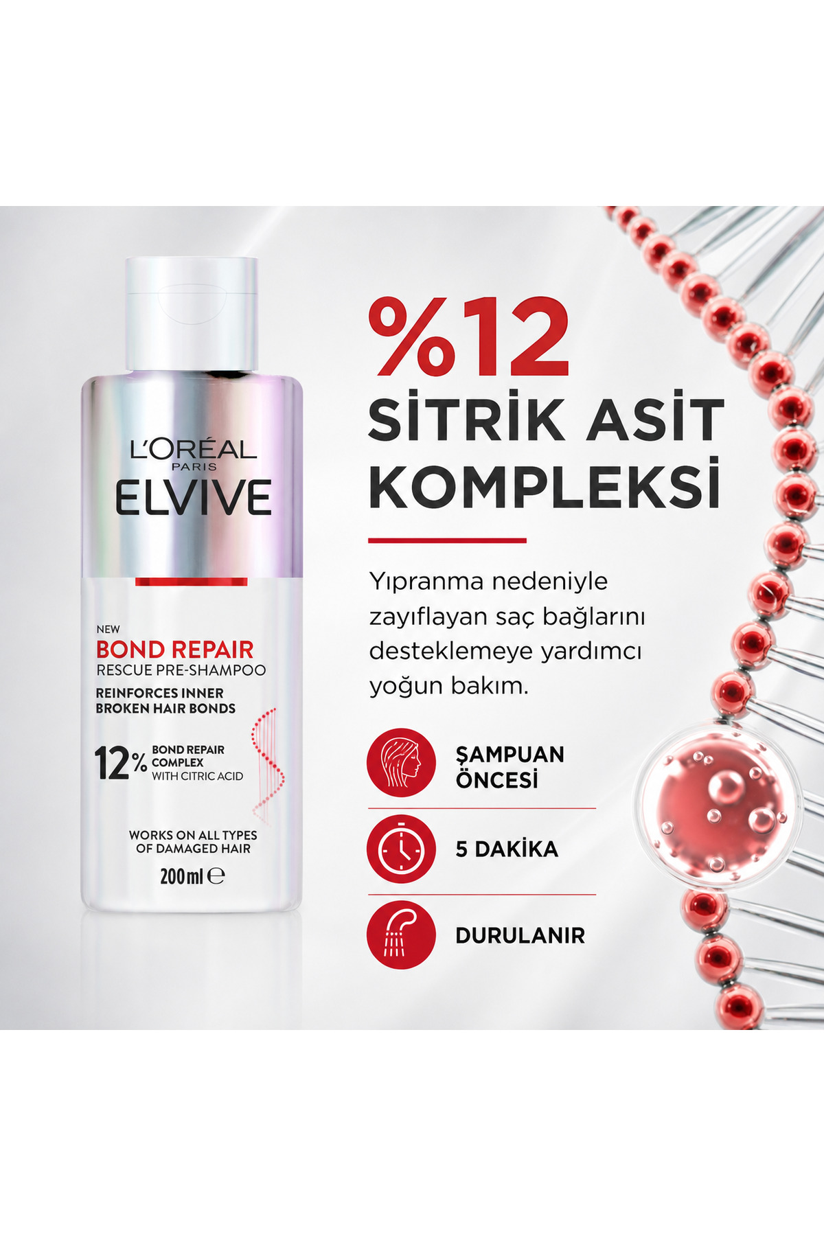 Elvive Bond Repair Şampuan Öncesi Kurtarıcı Onarıcı Bakım 200 ml — 3600524087593 — تصویر 5 از 7