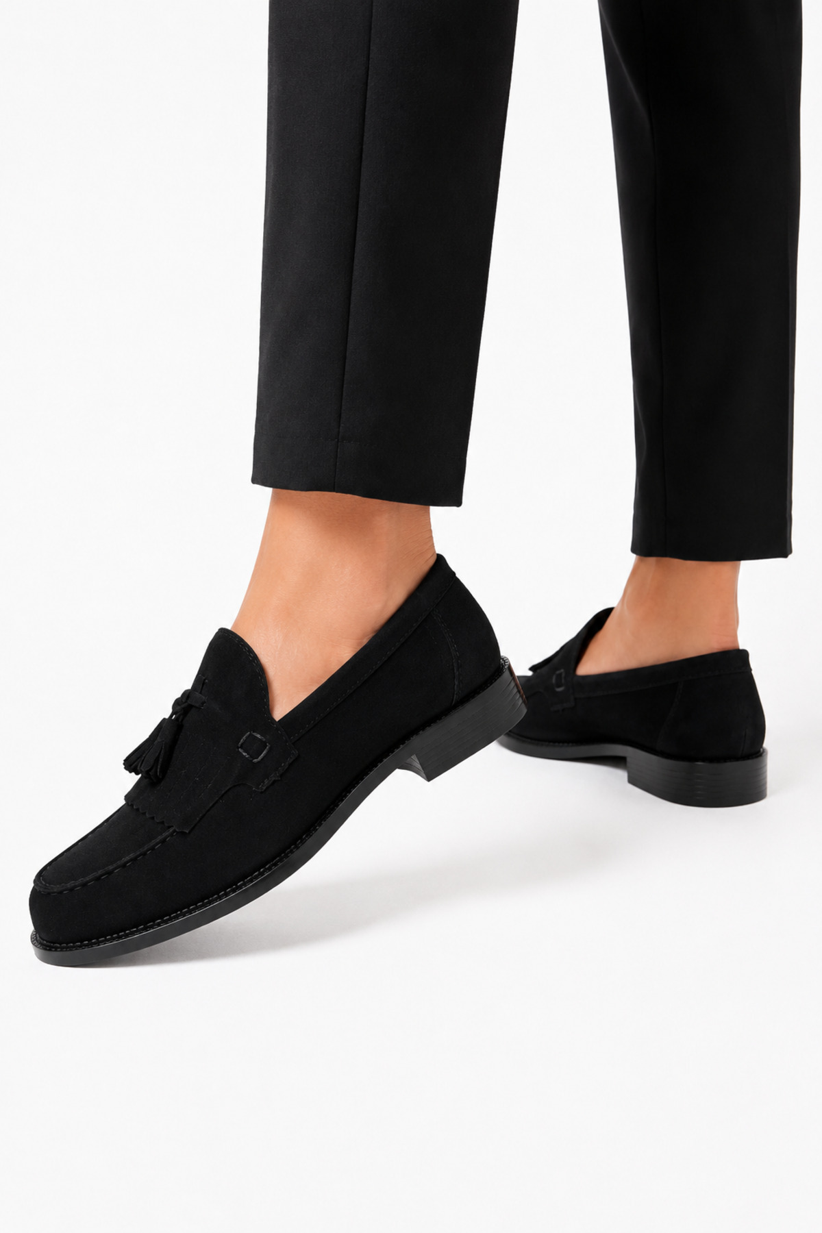 By Sabit Unisex Siyah Püsküllü Corcik Loafer Ayakkabı Bağcıksız Klasik Günlük Şık Kundura