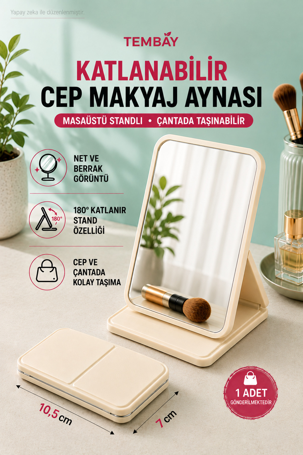 Katlanabilir Makyaj Aynası Masaüstü Standlı Cep ve Çanta Aynası — MA1