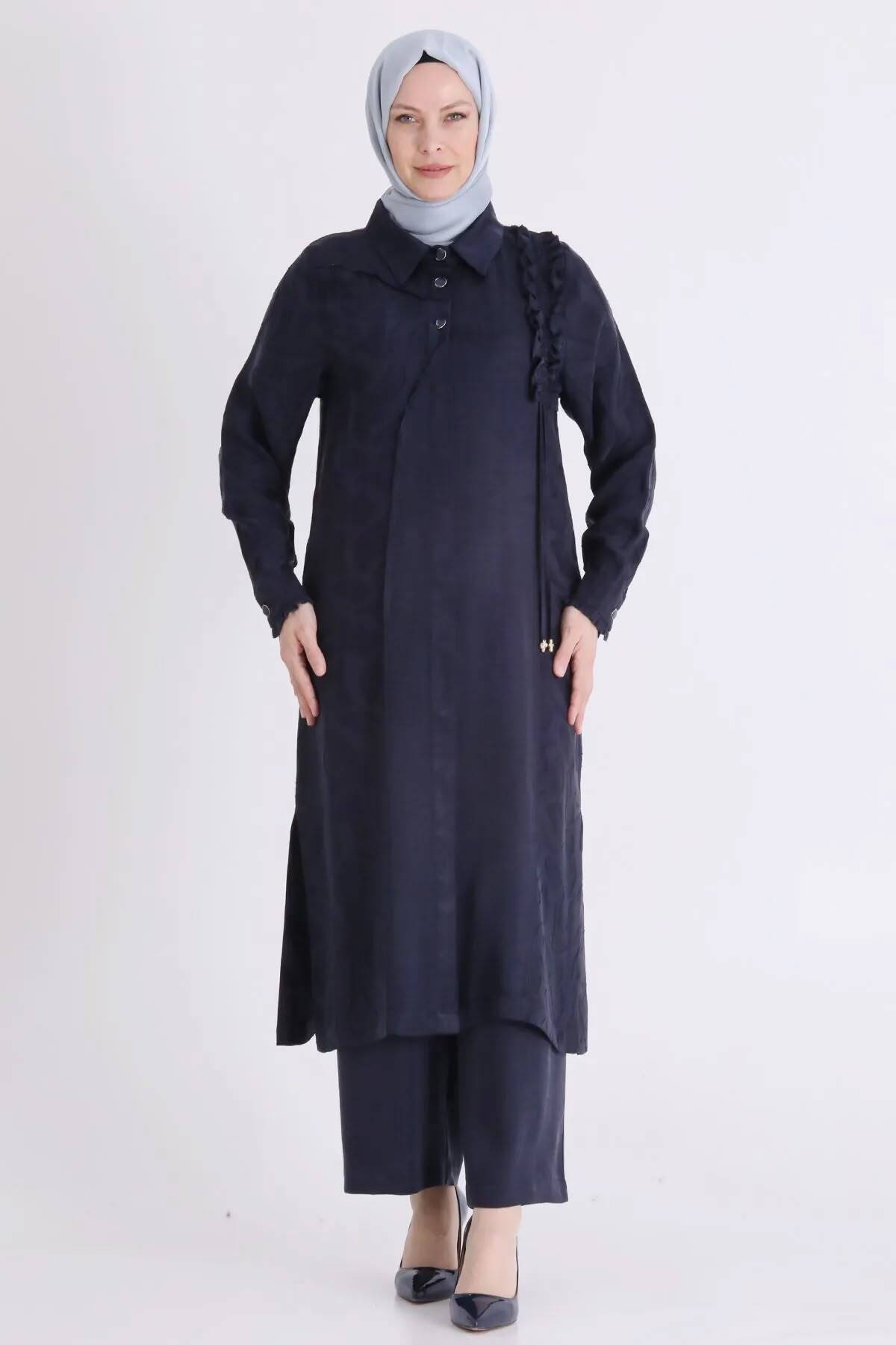 Büyük Beden Tesettür Pantolonlu Takım 1. Kalite lacivert - Lacivert / 3XL