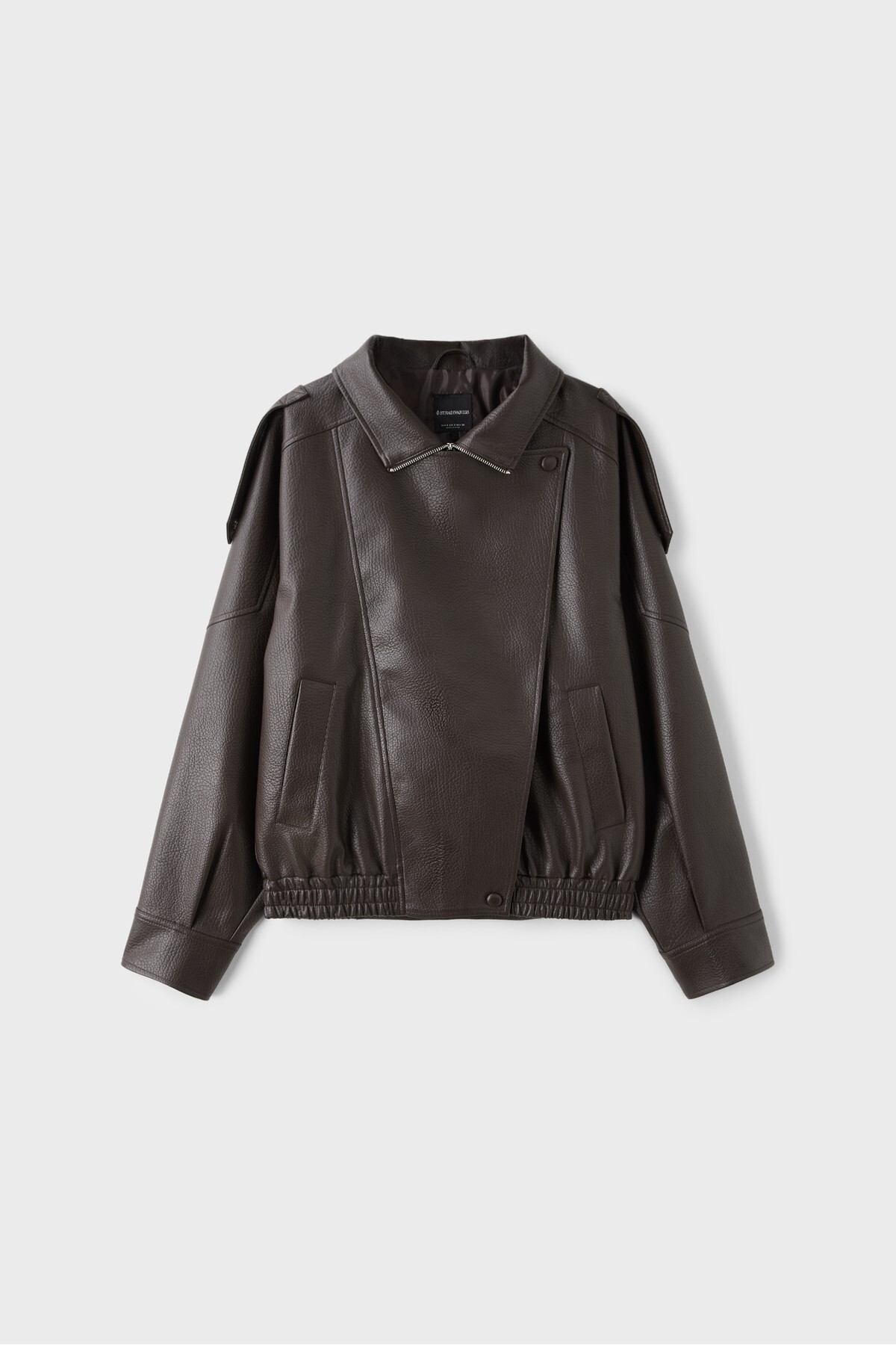 Stradivarius Oversize suni deri biker ceket görsel 6