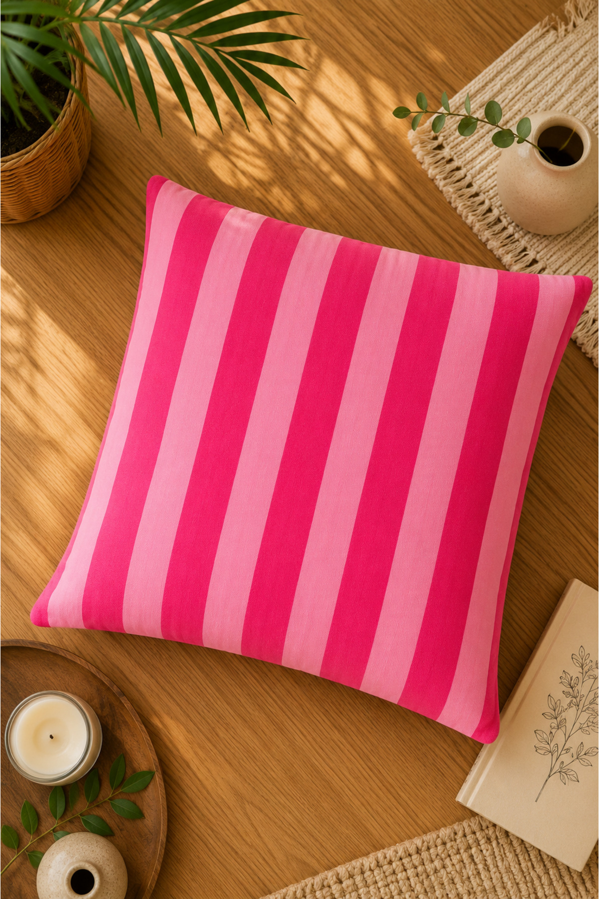 Dijital Baskılı Dekoratif Kırlent Kılıfı 43x43 cm – Modern Desenli Keten Dokulu