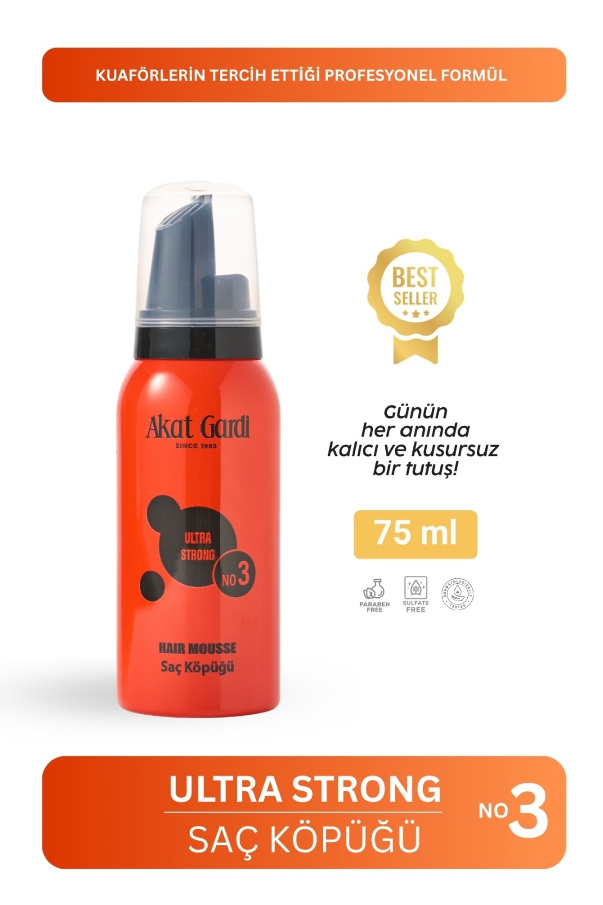 Akat Gardi Saç Köpüğü Ultra Strong No:3 Turuncu 75Ml.Özel Seyahat Boy — KÖPÜKTURUNCU75ML