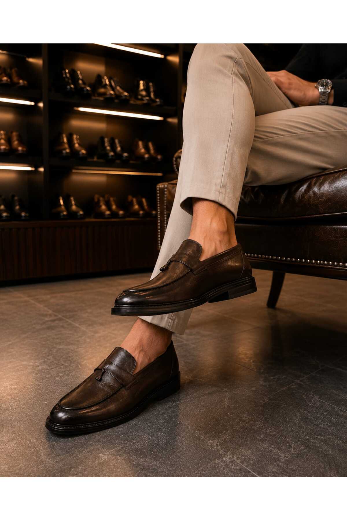 KİNGLE Erkek Kahverengi Klasik Loafer, Şık Günlük & Klasik Ayakkabı 1364