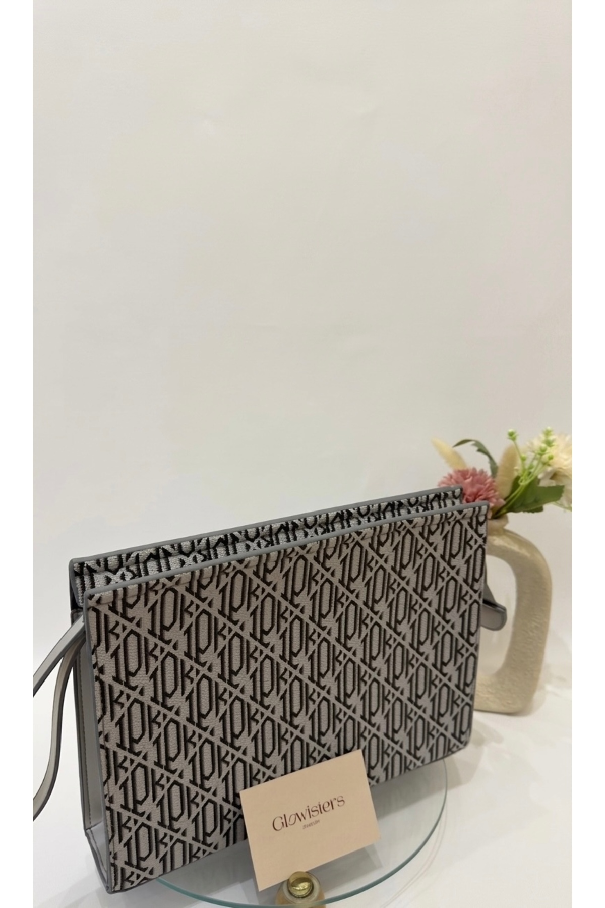 Glowisters Jewelry Glowisters Kadın Siyah/Gri Geometrik Desenli Portföy El Çantası Clutch