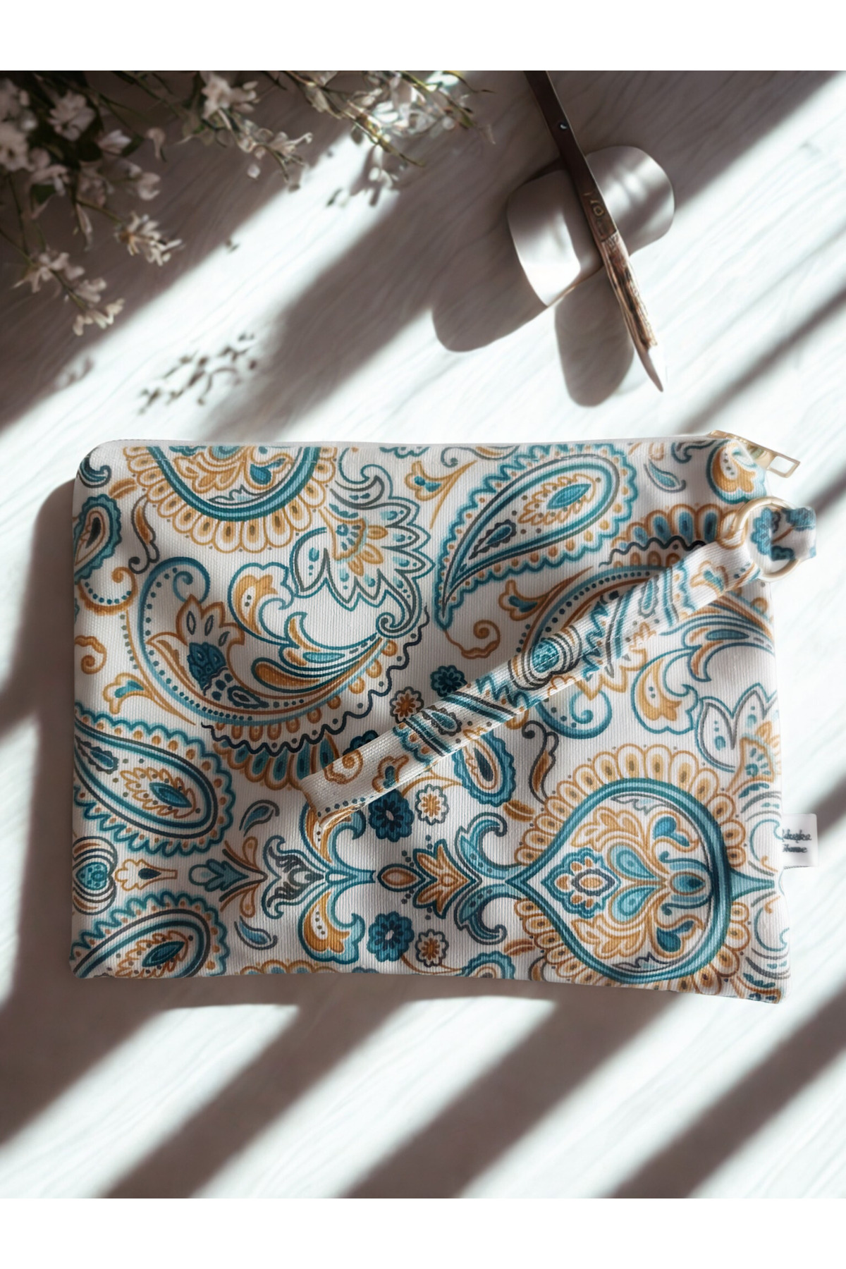 ADUŞKA Su Geçirmez Iç Astarlı Clutch Çanta, Makyaj Çantası (şal desen) görsel 5