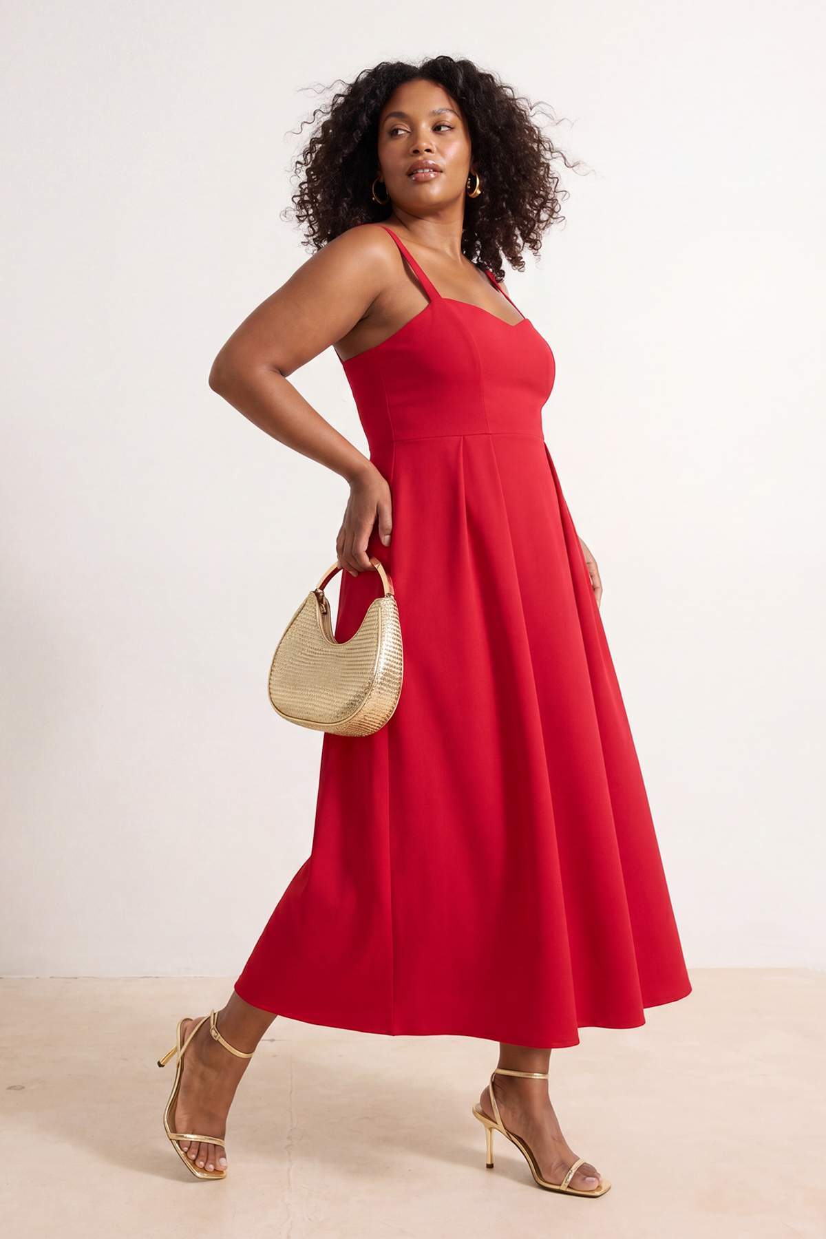 Trendyol Curve Rotes, gewebtes Finike-Kleid in Übergröße