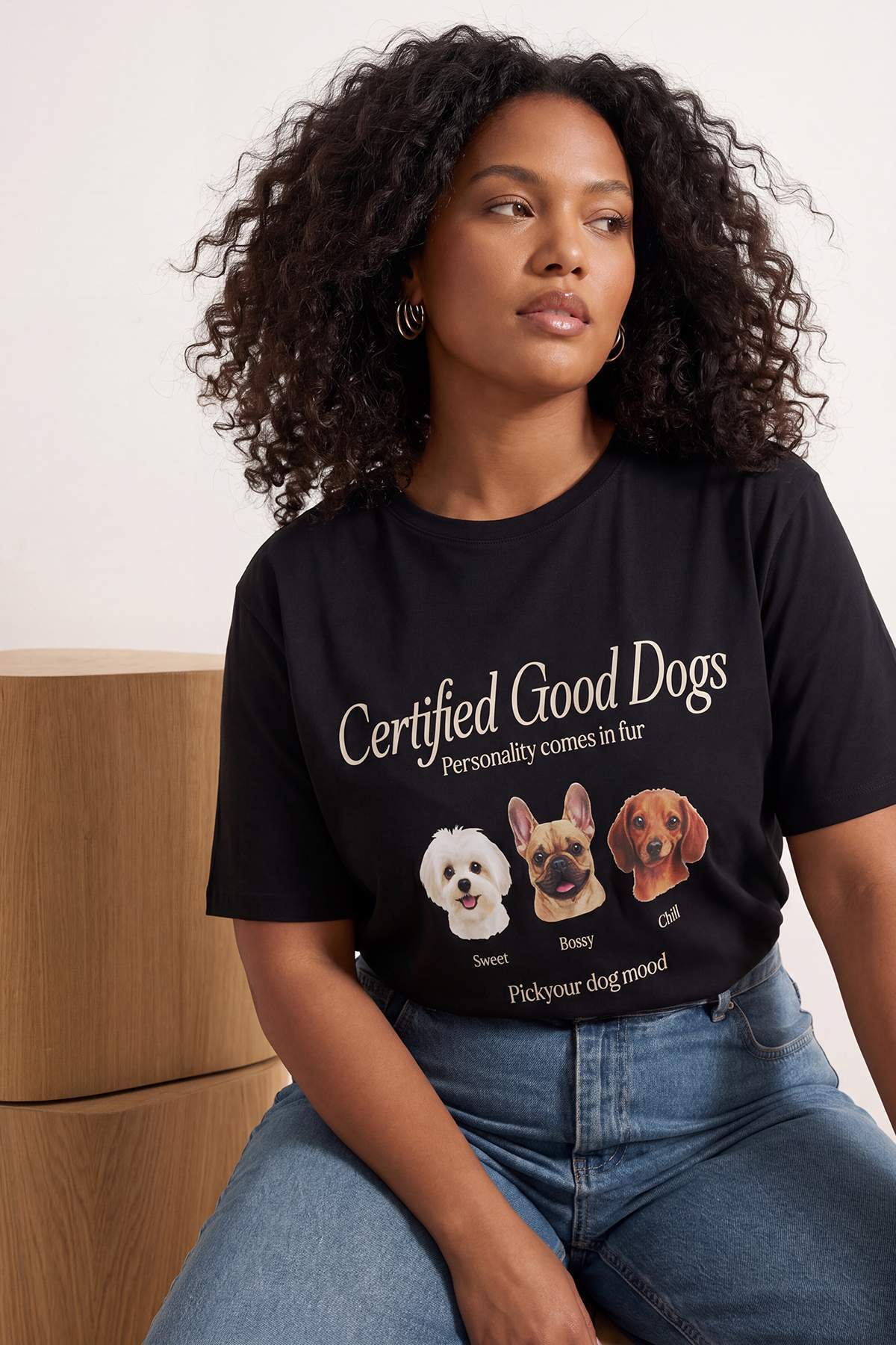 Trendyolmilla Curve Siyah Köpek Baskılı Oversize Fit Büyük Beden T-shirt TBBSS26BF00046
