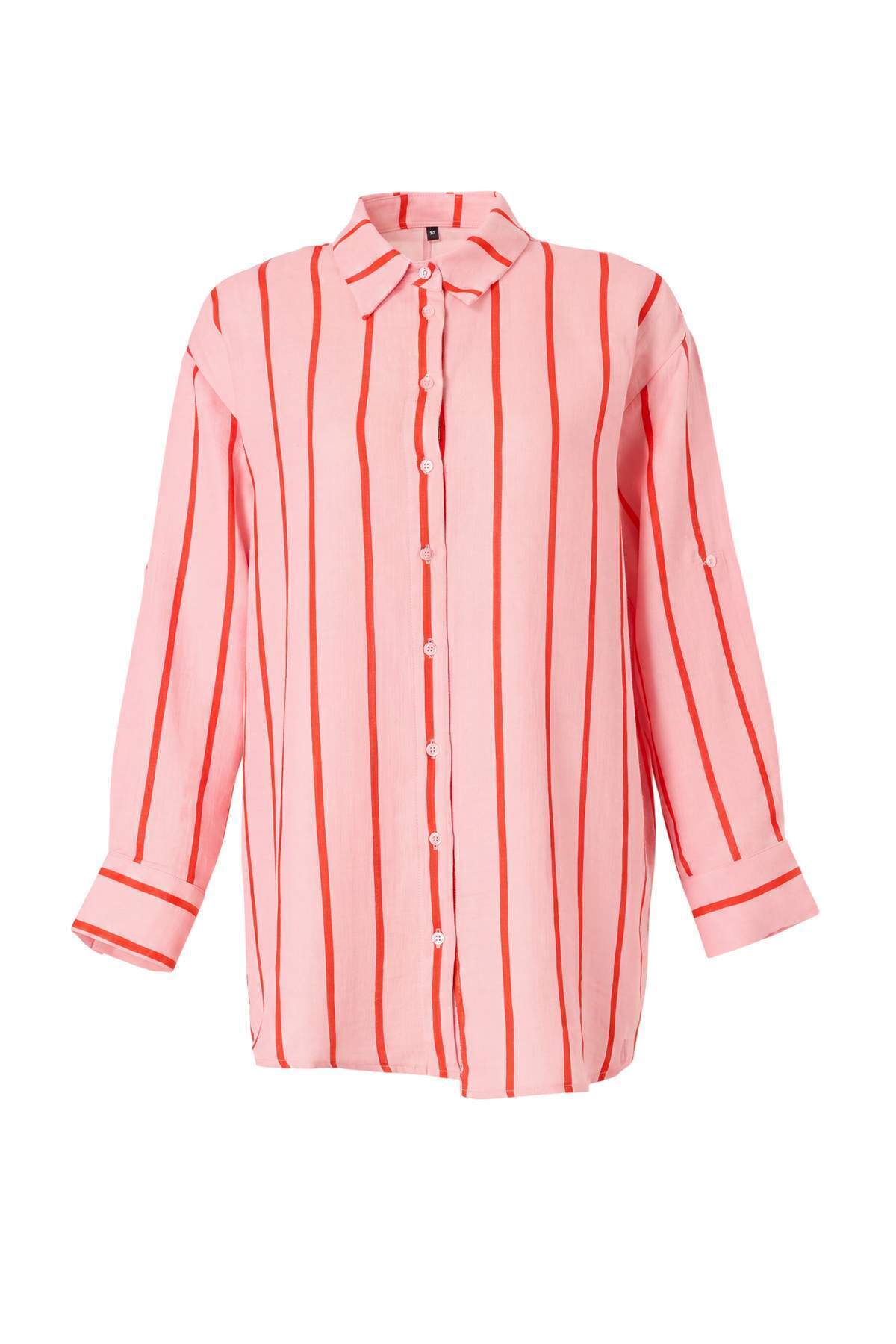 Trendyolmilla Çizgili Dokuma Oversize Plaj Gömlek TBESS26GO00016
