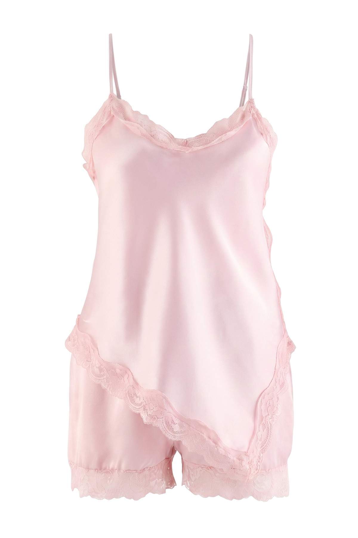 Trendyolmilla Vizon Dantel Detaylı Saten Dokuma Pijama Takımı THMSS26PT00210
