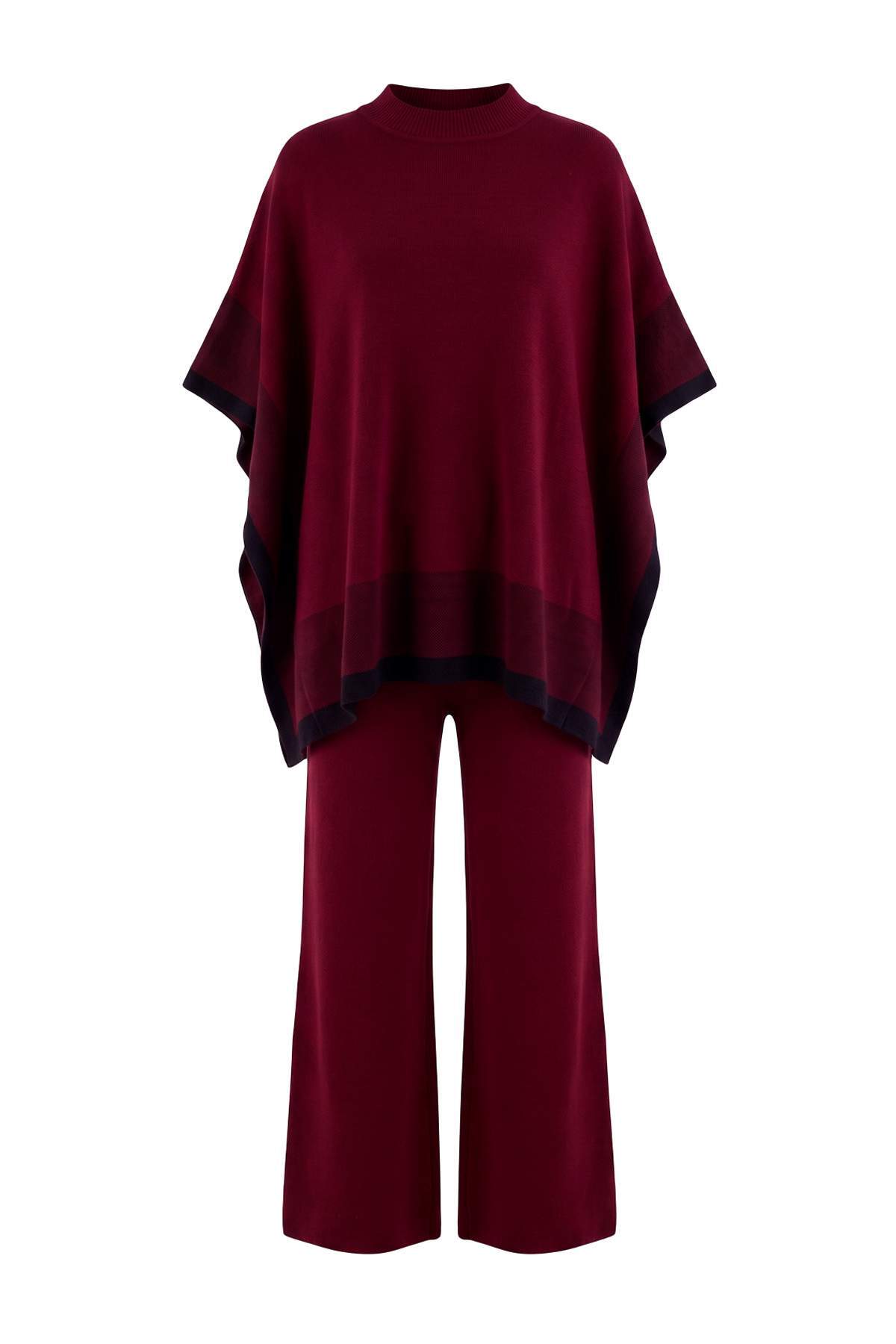 Trendyolmilla Modest Bordo Renk Bloklu Triko Panço Pantolon Alt-Üst Takım TCTAW25US00018