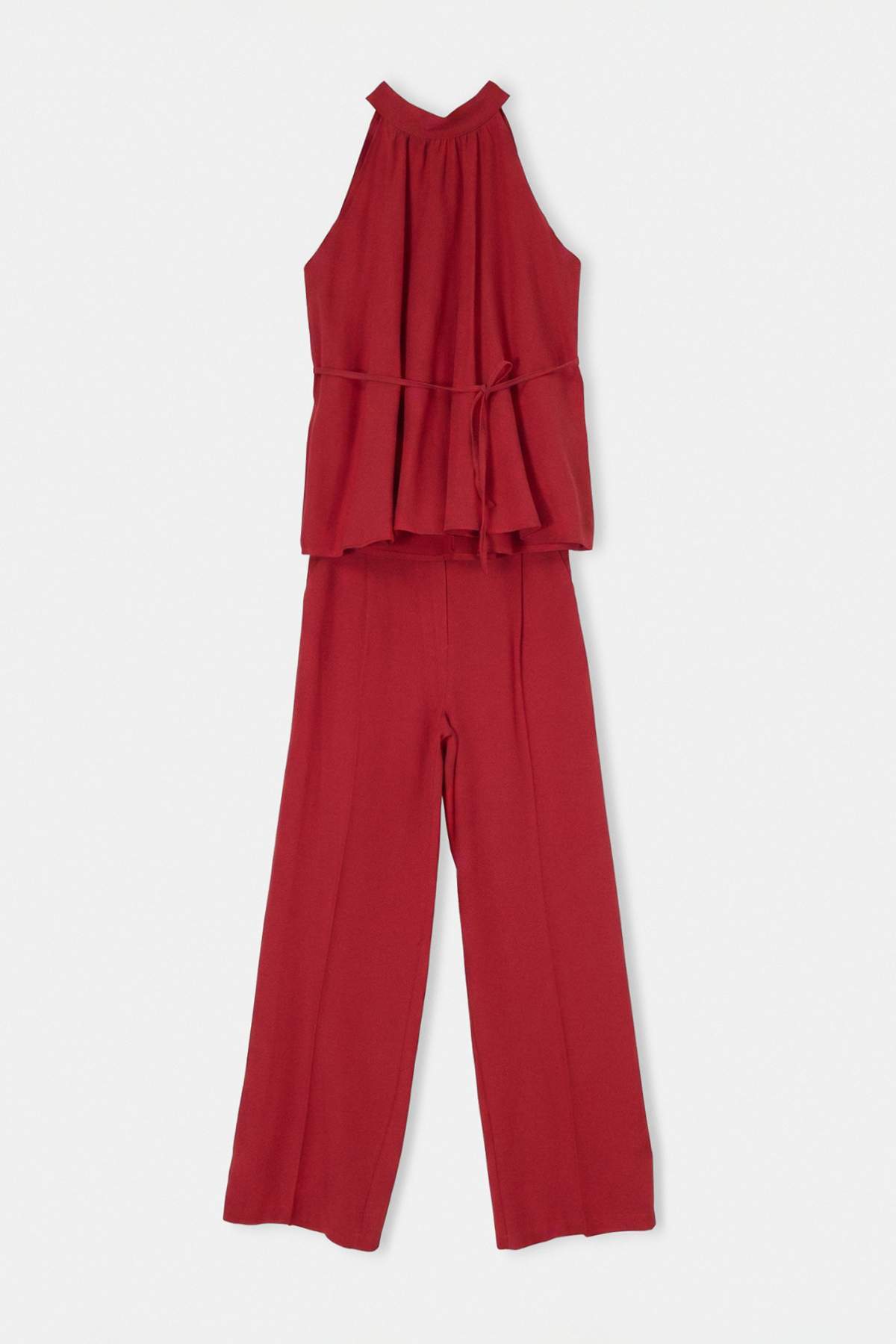 Drop by Trendyolmilla Kırmızı Beli İnce Kuşaklı ve Lastikli Geniş Kesim Bluz Pantolonlu İkili Takım TDRSS26AU00057