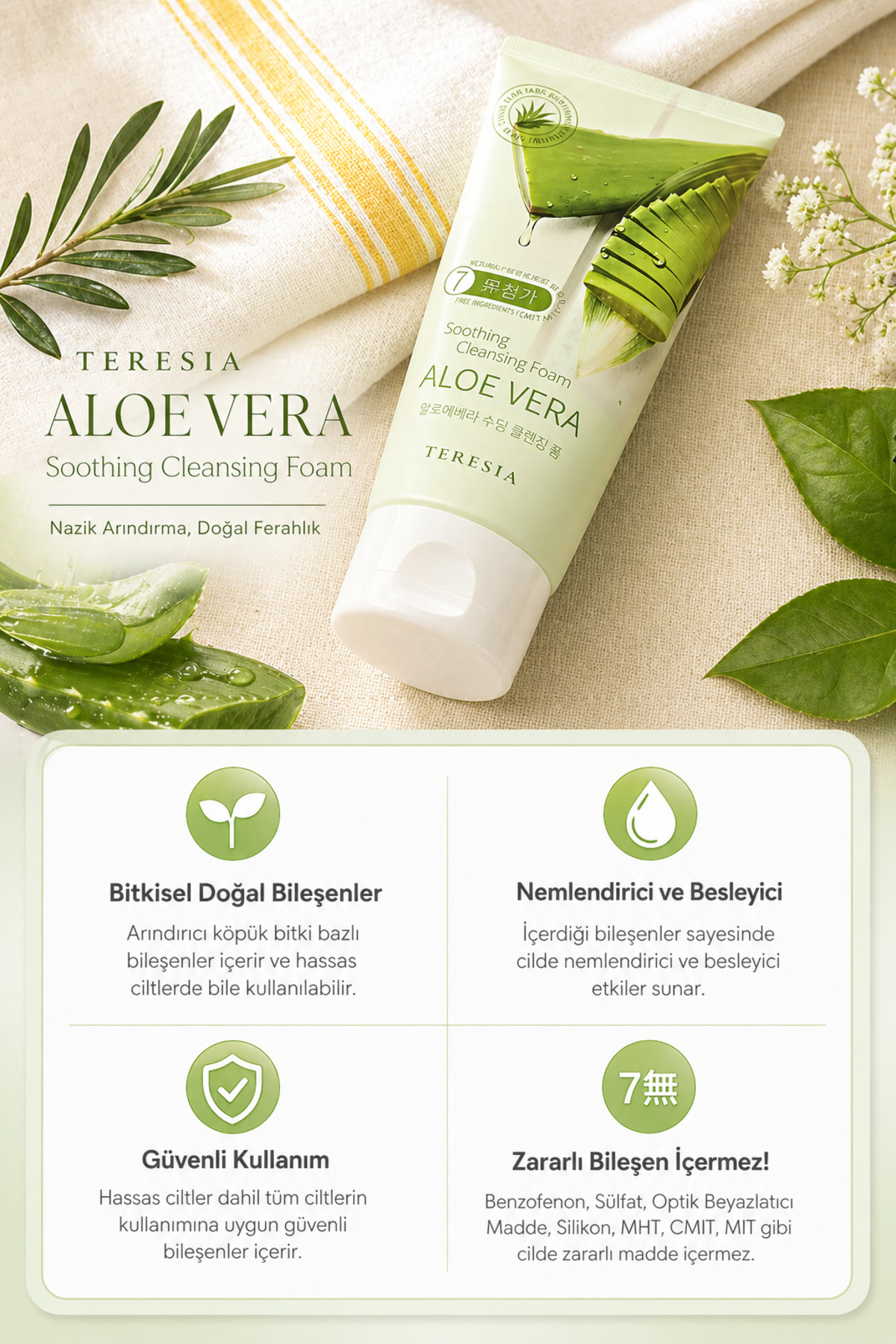Yatıştırıcı Ve Nemlendirici %100 Saf Aloe Vera Içeren Temizleyici Köpük 150ml — 8809717600971 — تصویر 3 از 4