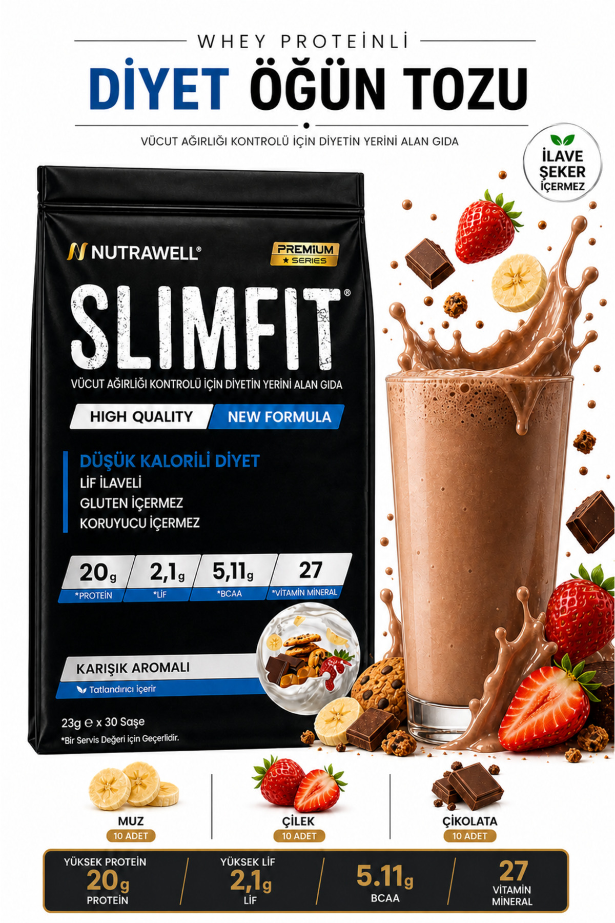 Nutrawell Slimfit Karışık Diyet Öğün Tozu-30 Öğün Çilek-Cikolata