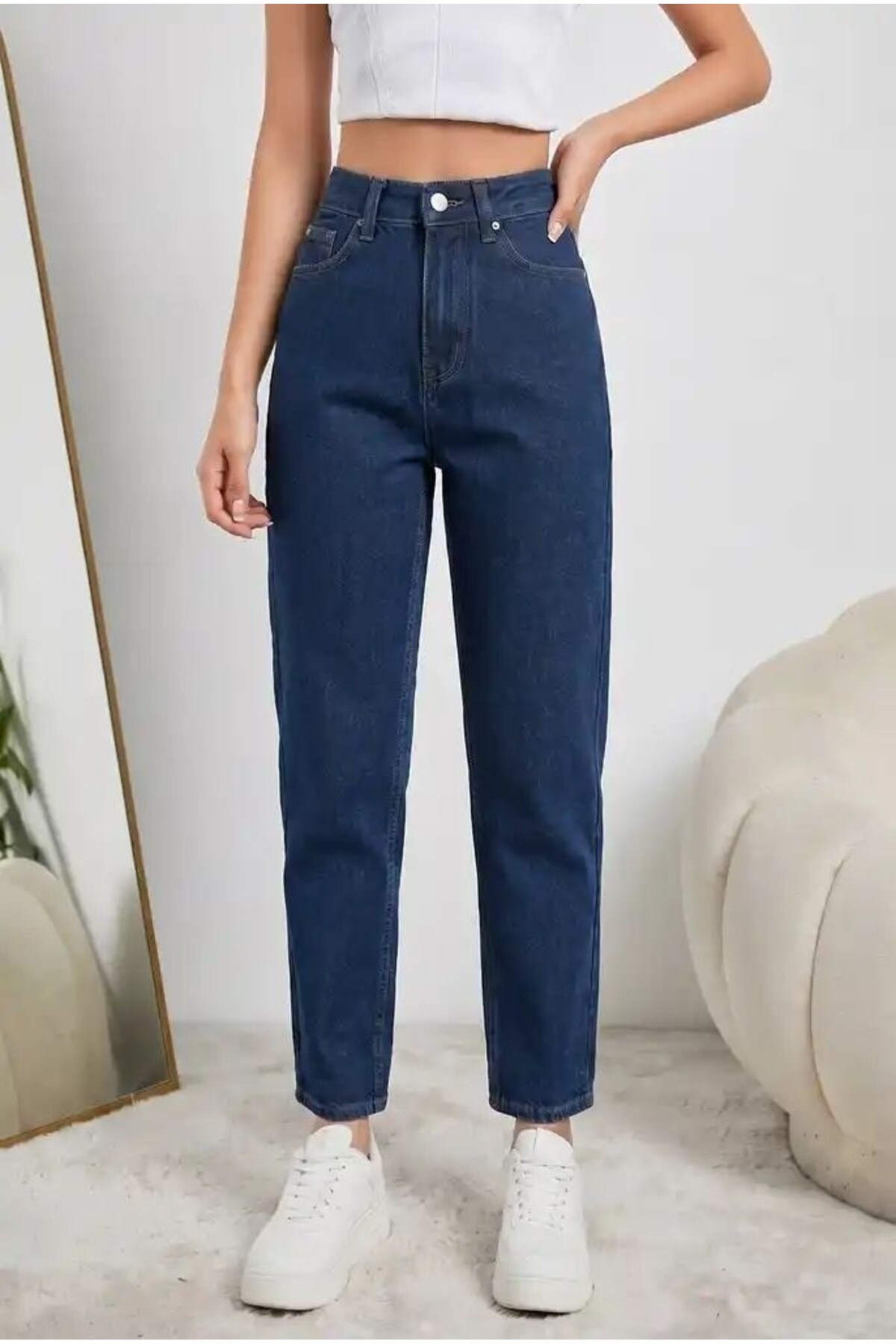 Women's High Waist Mom Jean Trousers 100% cotton No stretch