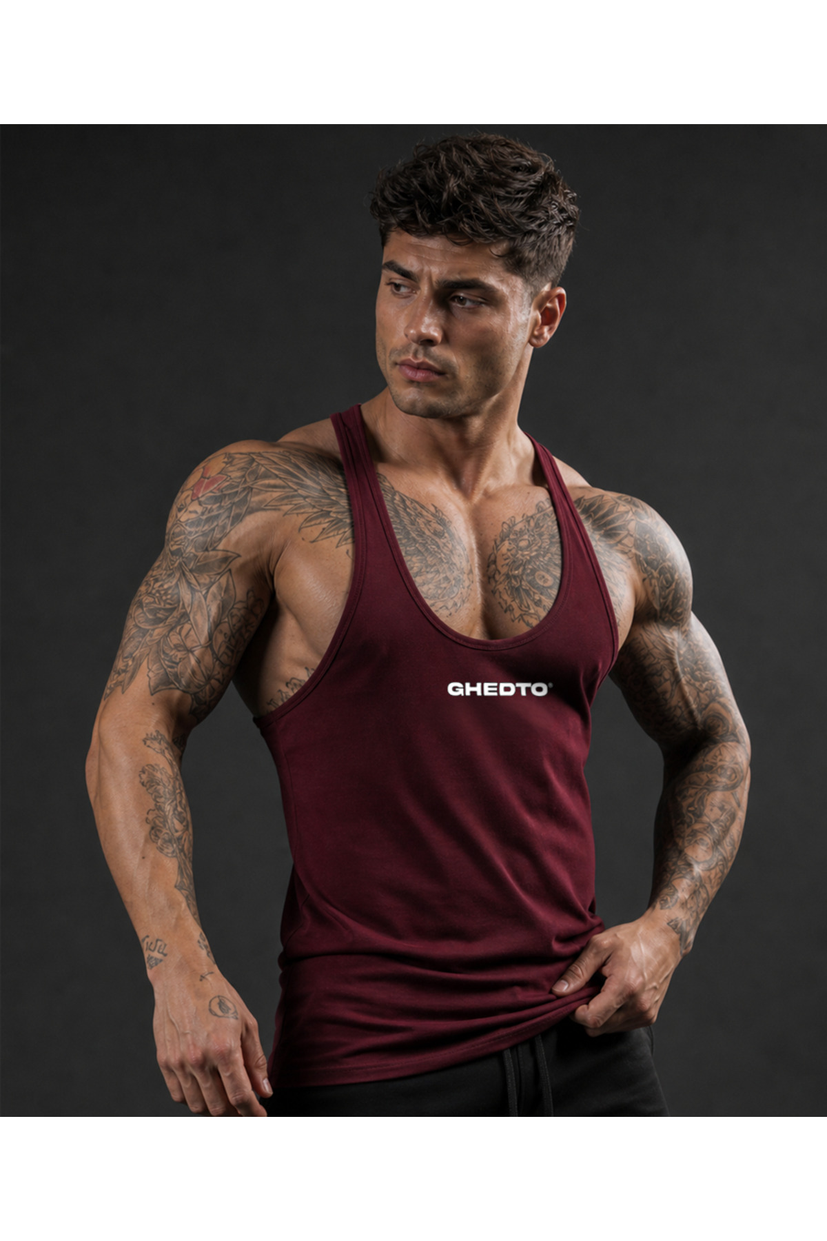 Ghedto Logo Gym Fitness Tank Top Sporcu Atleti [Bordo]