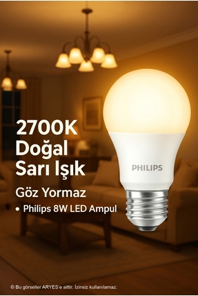 Philips 8W 2700K E27 LED Ampul - Doğal Sarı Işık