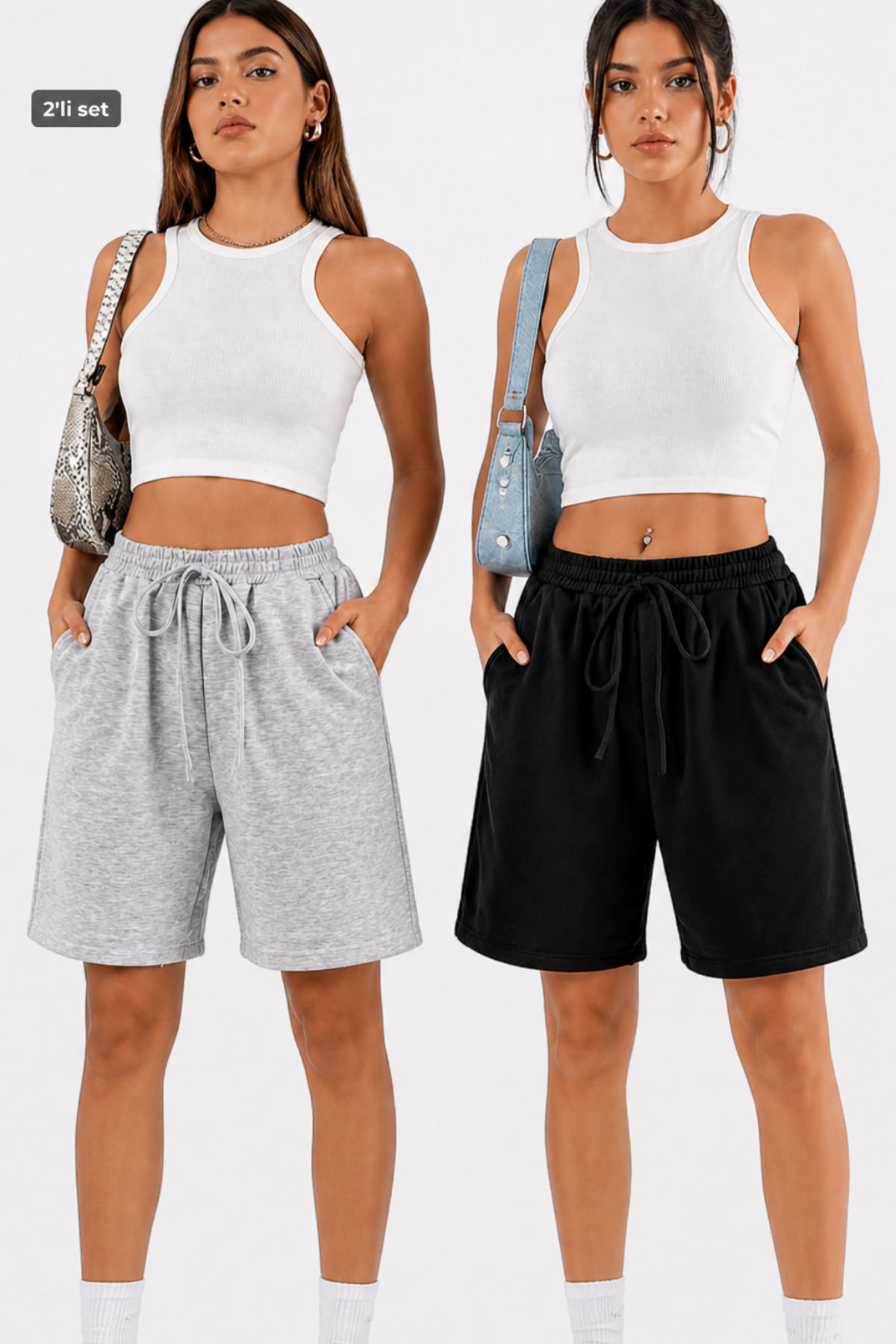 Women's Black Gray 2-Piece Shorts Set | Summer Combed Cotton Shorts | Comfortable Fit Daily