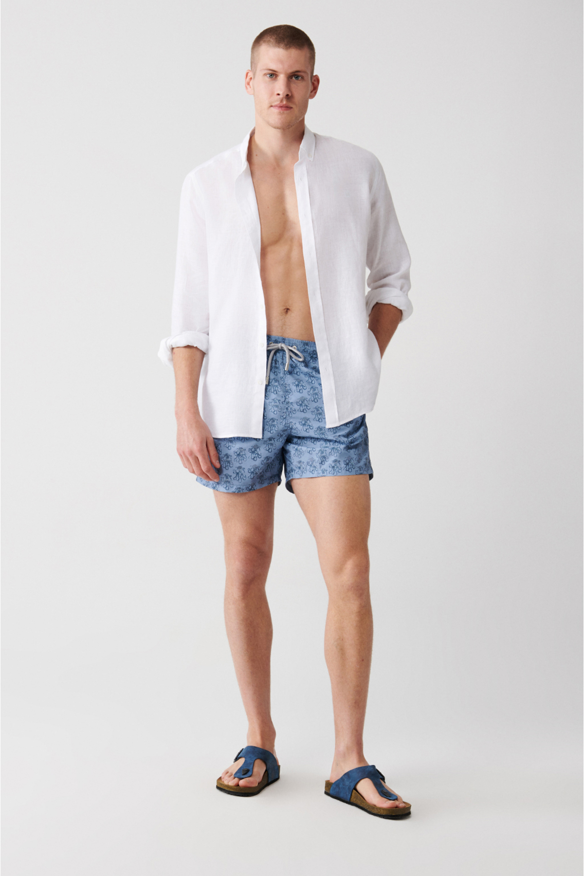 Gray Quick-Drying Small Octopus Printed Standard Size Custom Boxed Comfort Fit Swimwear Sea Shorts