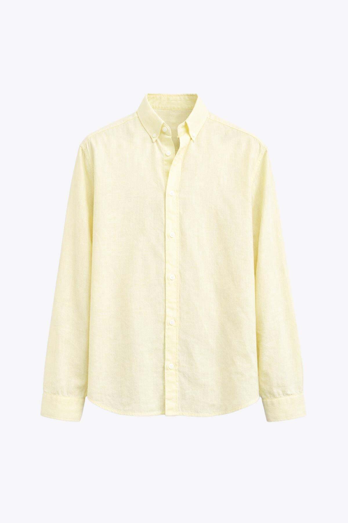VAMOSCLO Basic Oversize Cotton Linen Shirt Yellow