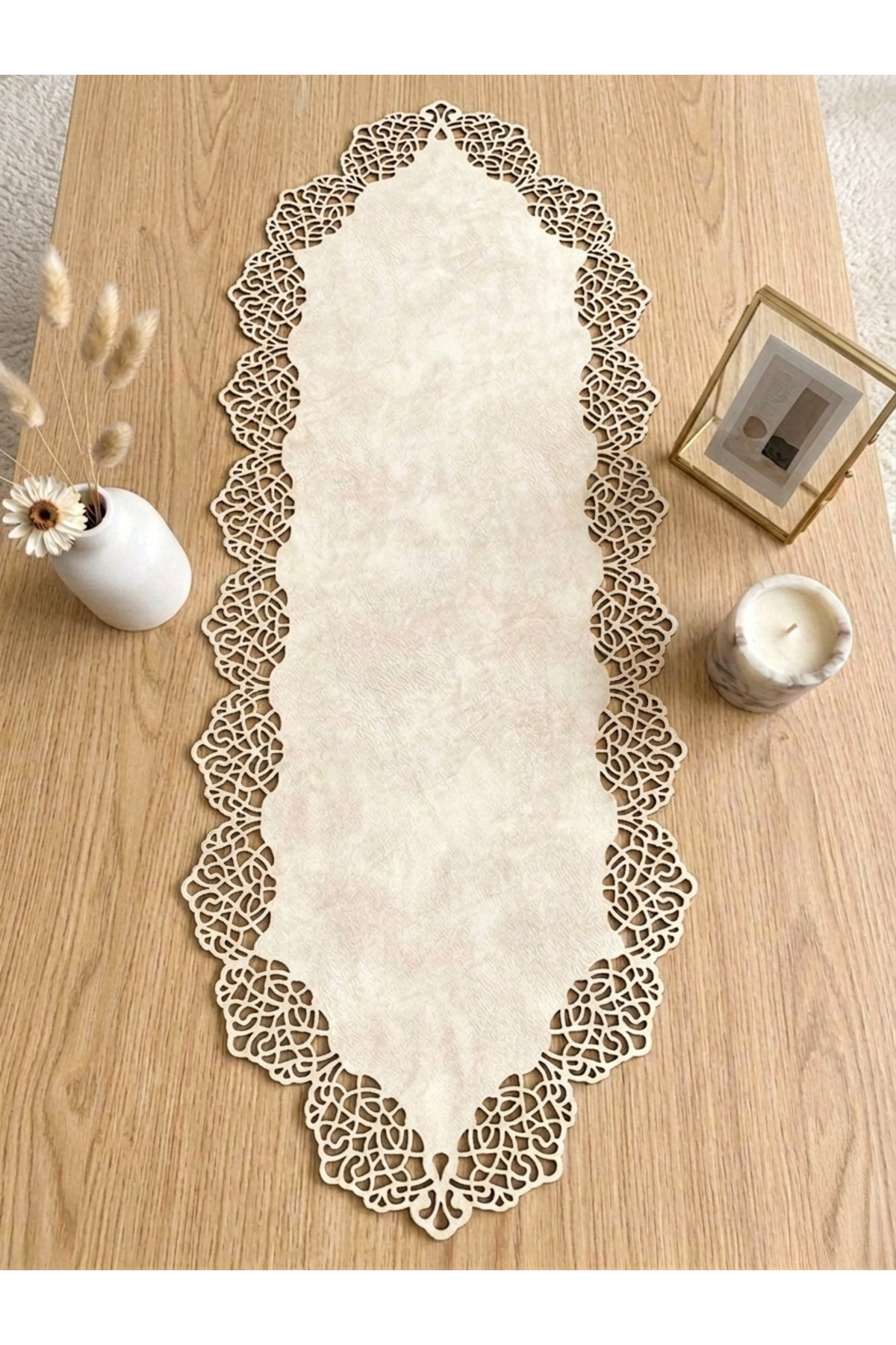 Beige (DARK CREAM) Suede Fabric Runner 40x100 Cm Coffee Table Length - Modern Design