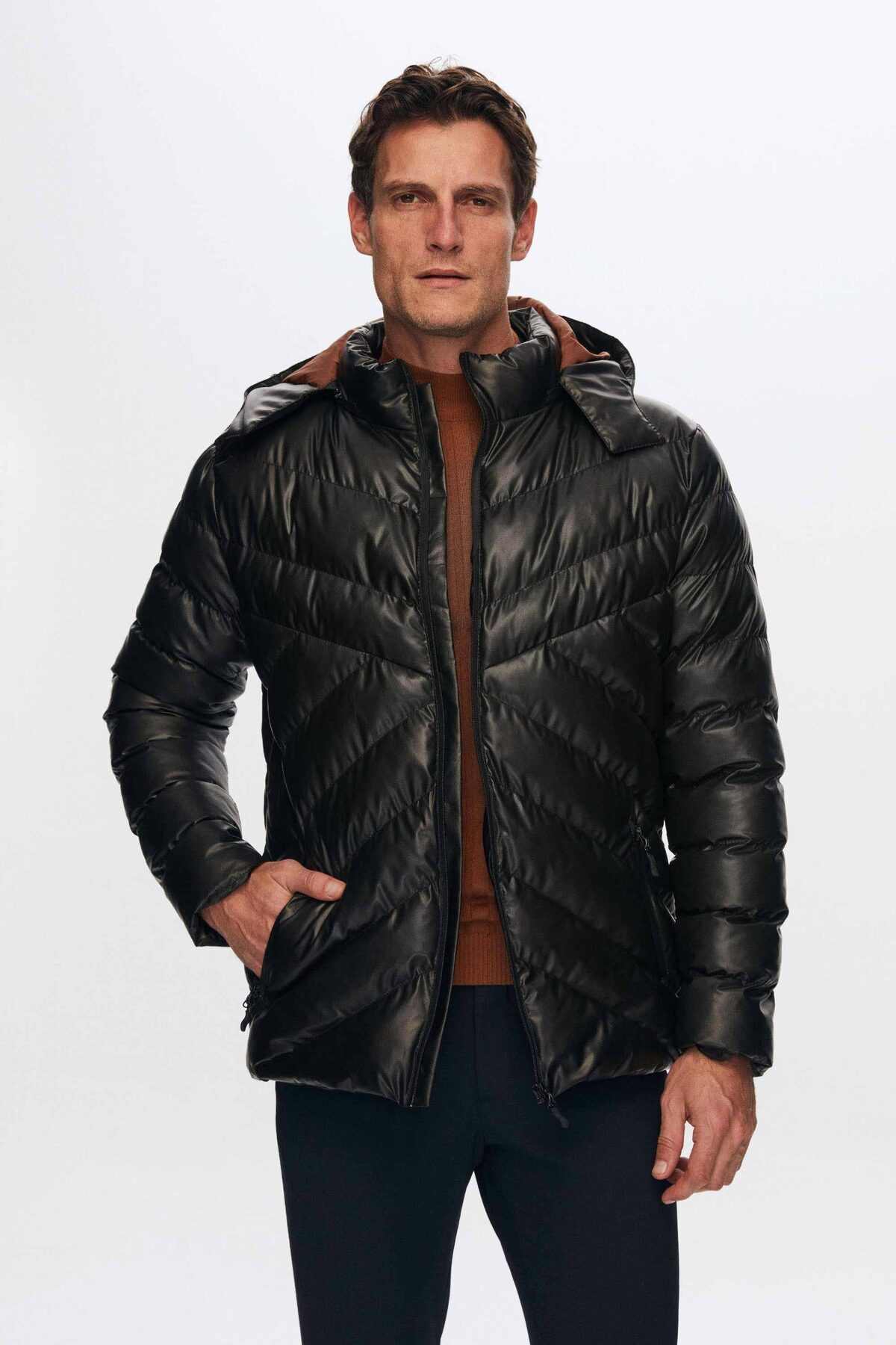 Ds Damat Slim Fit Kahverengi Su İtici Rüzgar Geçirmez Elyaf Dolgulu Deri Görünümlü Çıkarılabilir — قهوه‌ای 1HF07ORT01910 — تصویر 2 از 8