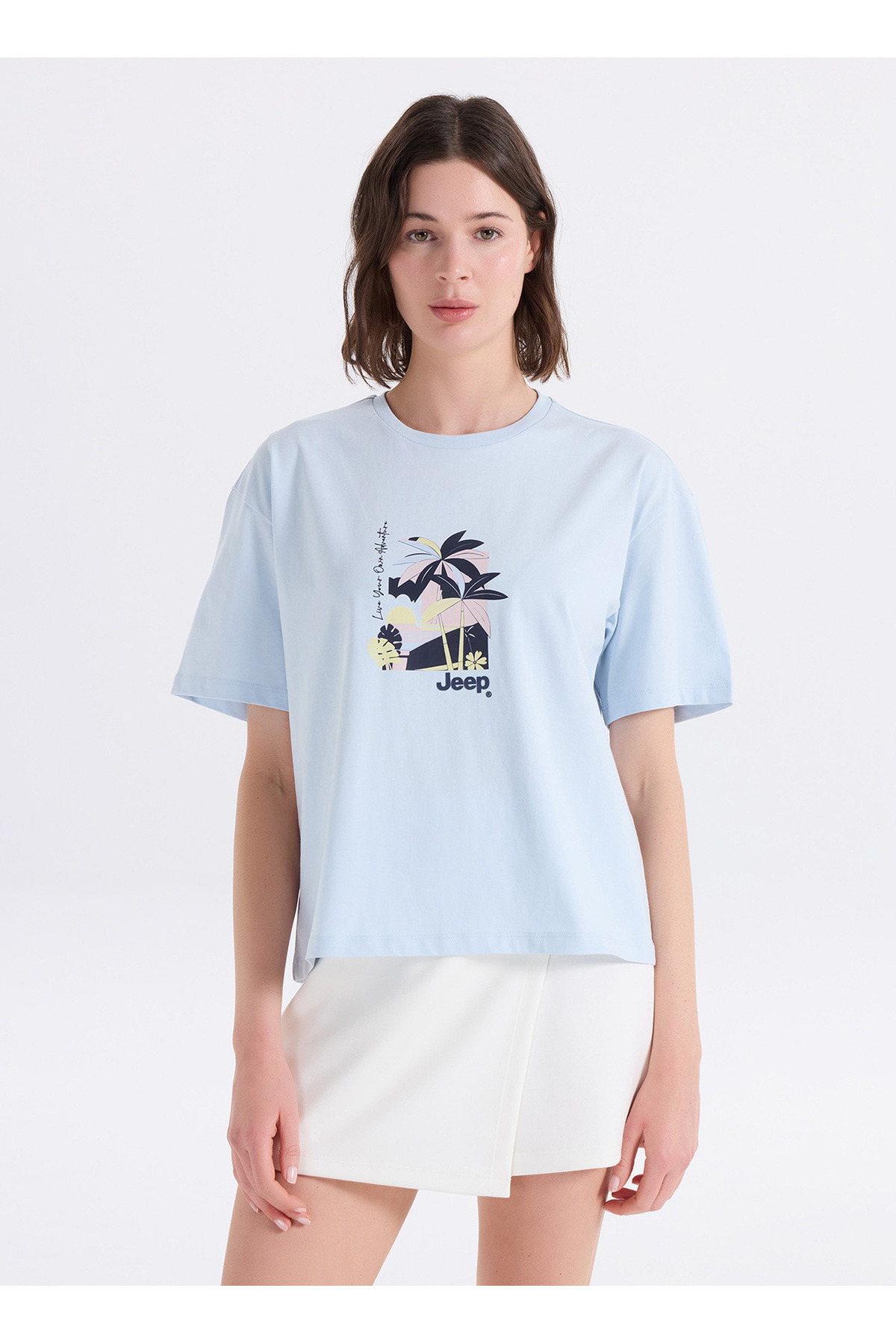 Jeep Mavi Kadın Loose Fit Baskılı T-Shirt J6SL-TST7178 - Fiyatı