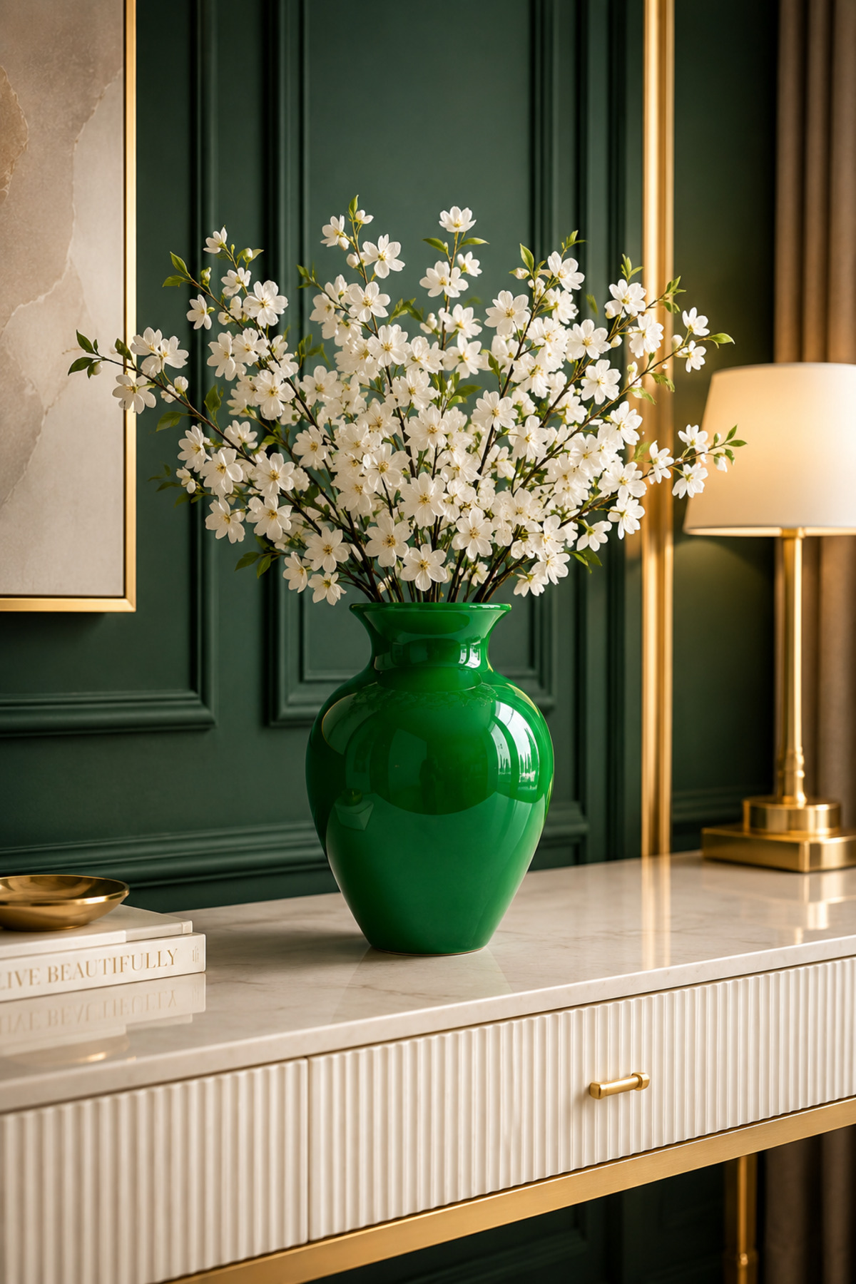 LAUREL Glass Vase 25 Cm • •GREEN PAINTED 6Y24007 • • Decorative Vase Modern Flower Vase Living Room Office Table Vase Models Pampas Vase Luxury Glass Vase Living Room Vase Scandinavian Glass Vase