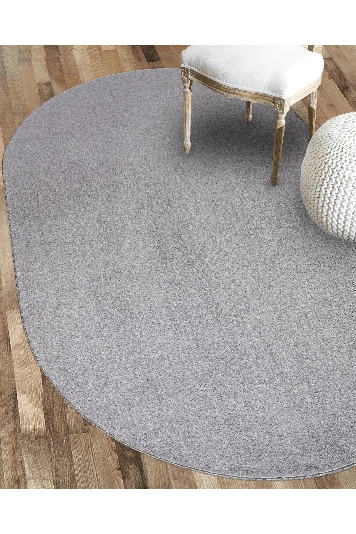 Vl Oval Comfort Plush Rug with Overlock Gray