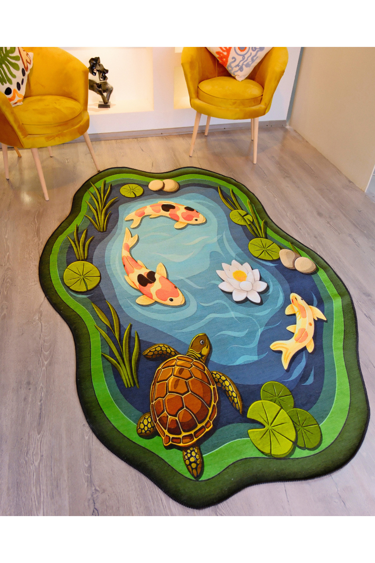 SDT Japanese Pond Far East Inspired Woven Base Decorative Carpet sdt700